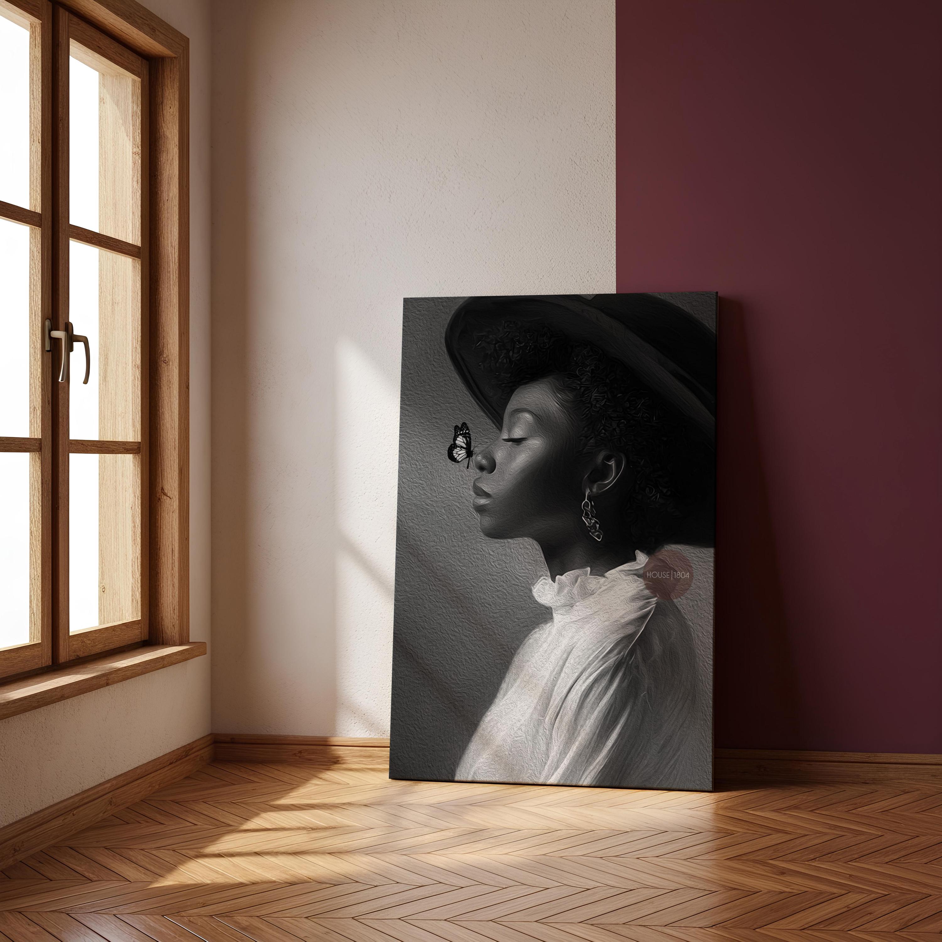 Monochrome Black Woman Portrait Canvas, Black and White Canvas