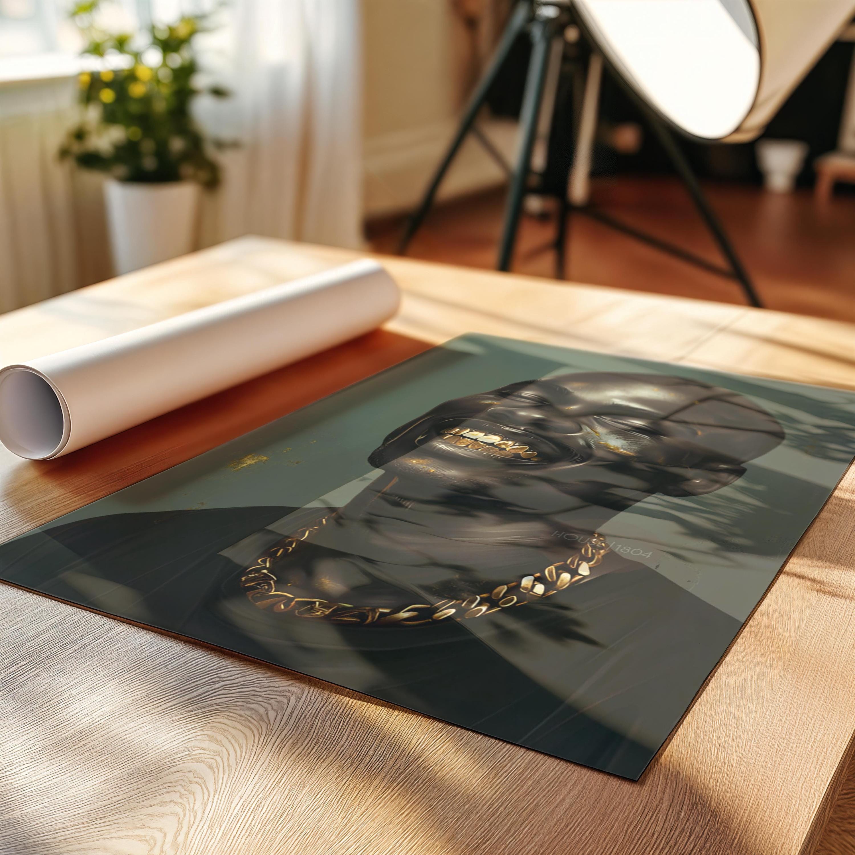 Bald Black Man Art Print: Gold Grillz, Urban African American Modern Art