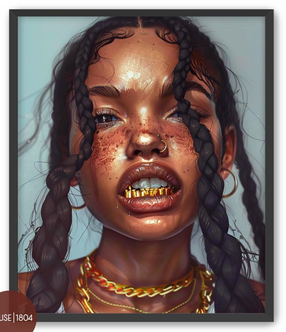 Black Girl Art, Grillz, Black Art Prints, African American Wall Art, Black Woman Boho Art, Black Woman, Urban Art Prints, Black Culture Art