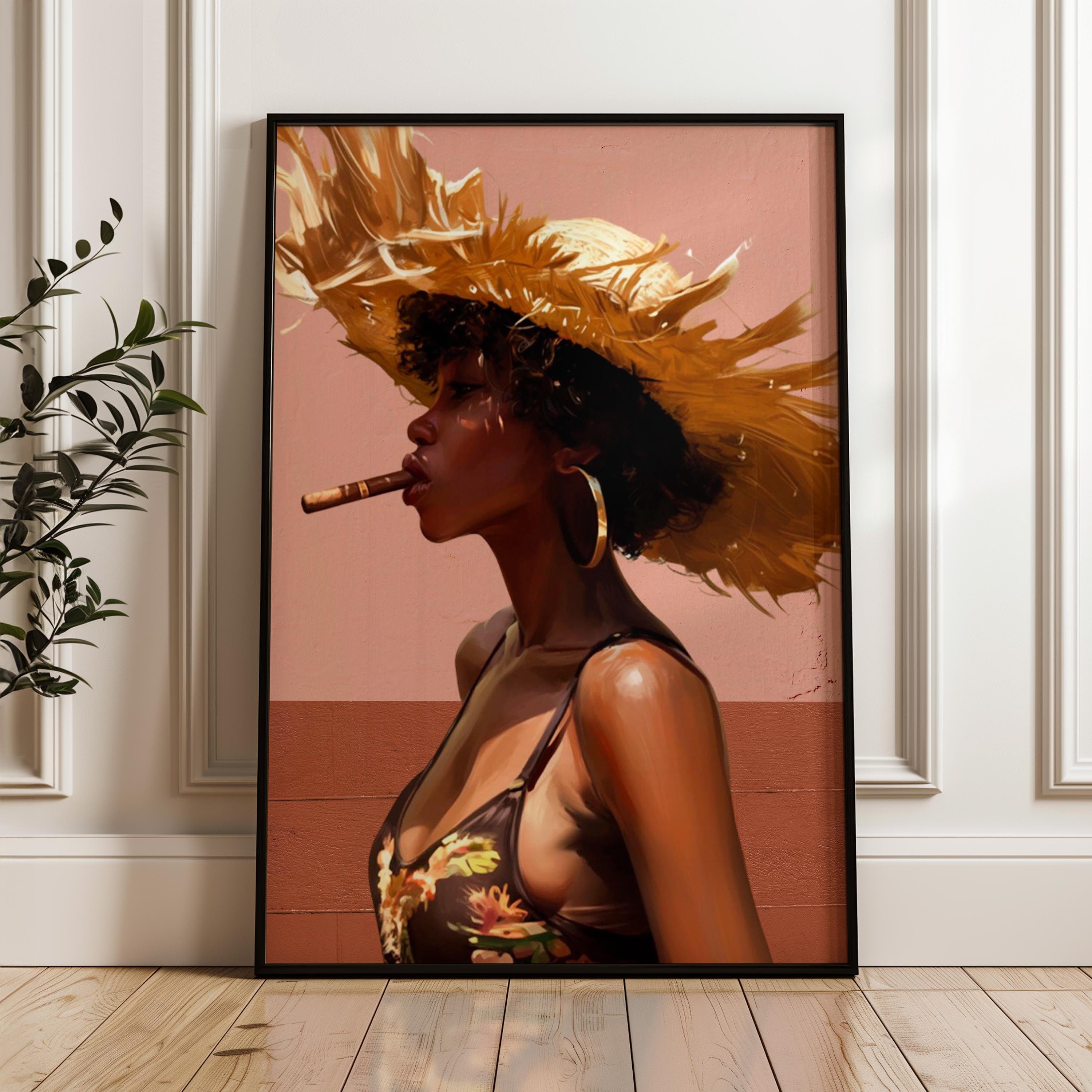 Black Woman Art, Black Woman Decor, Black Woman Gift, Black Woman Hat Portrait, Gift For Black Woman, Black Girl Art Print, Caribbean Art