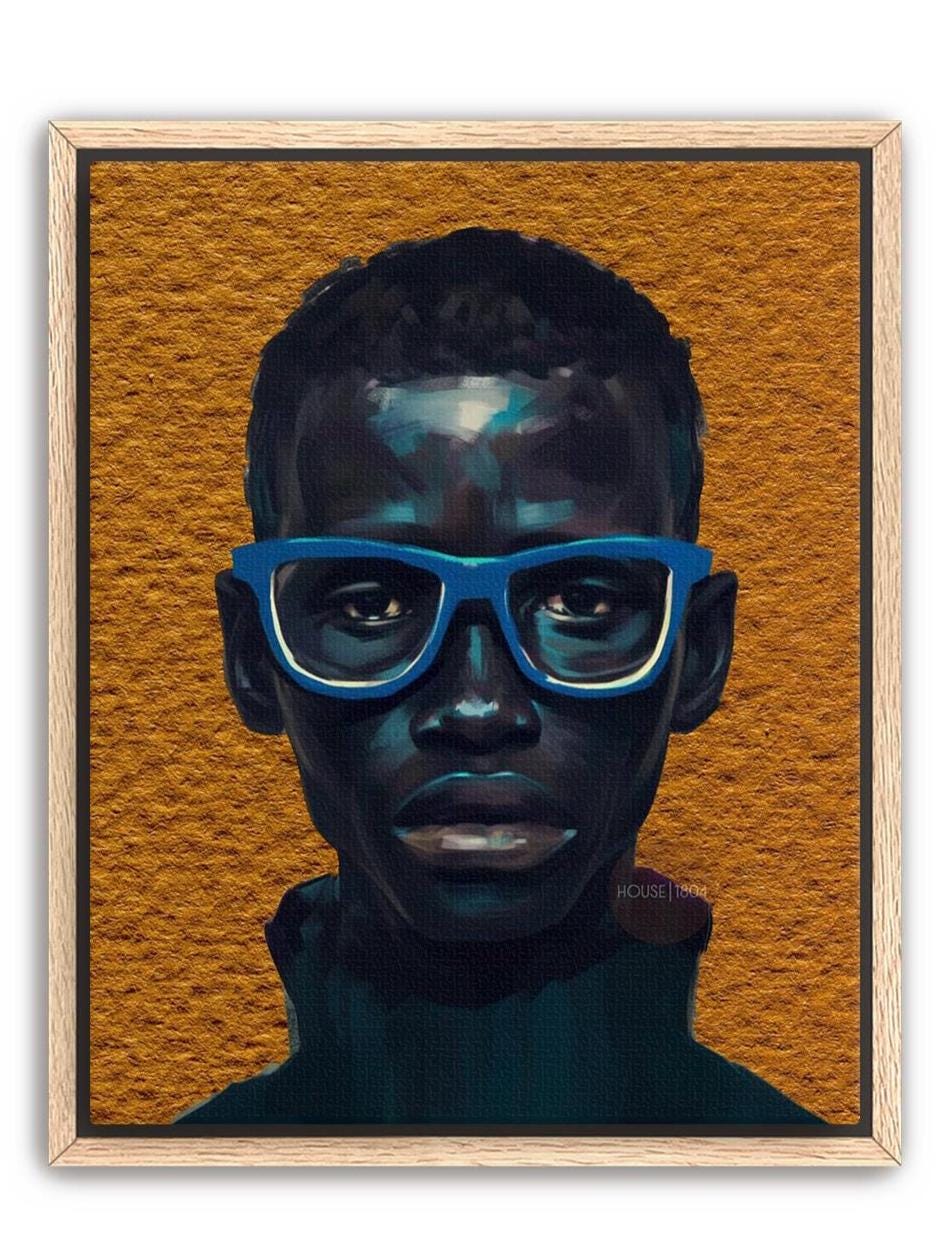 Modern African American Boy Portrait Art: Colorful Canvas Print