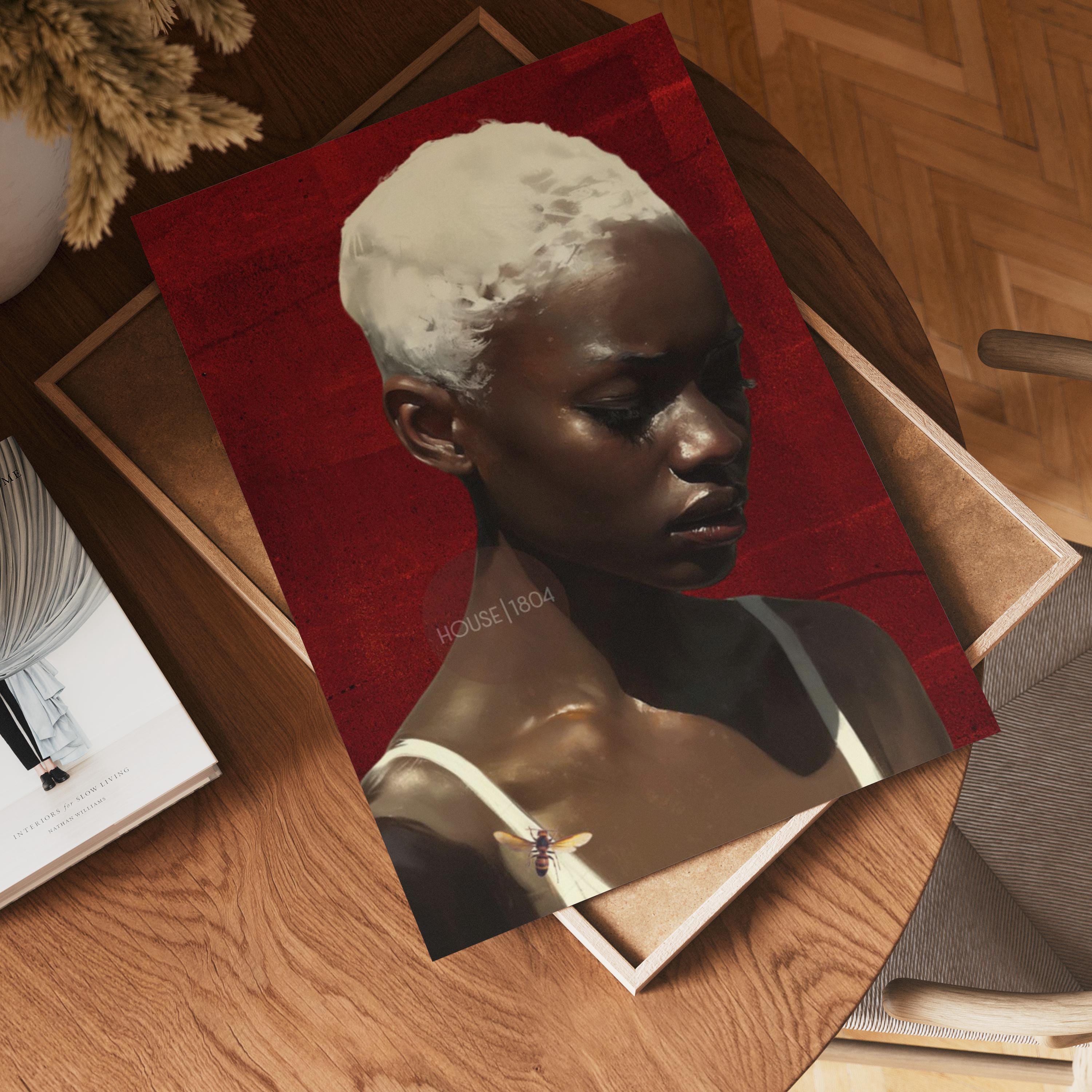 Black Woman Wall Art, Red Afro Woman Canvas Print