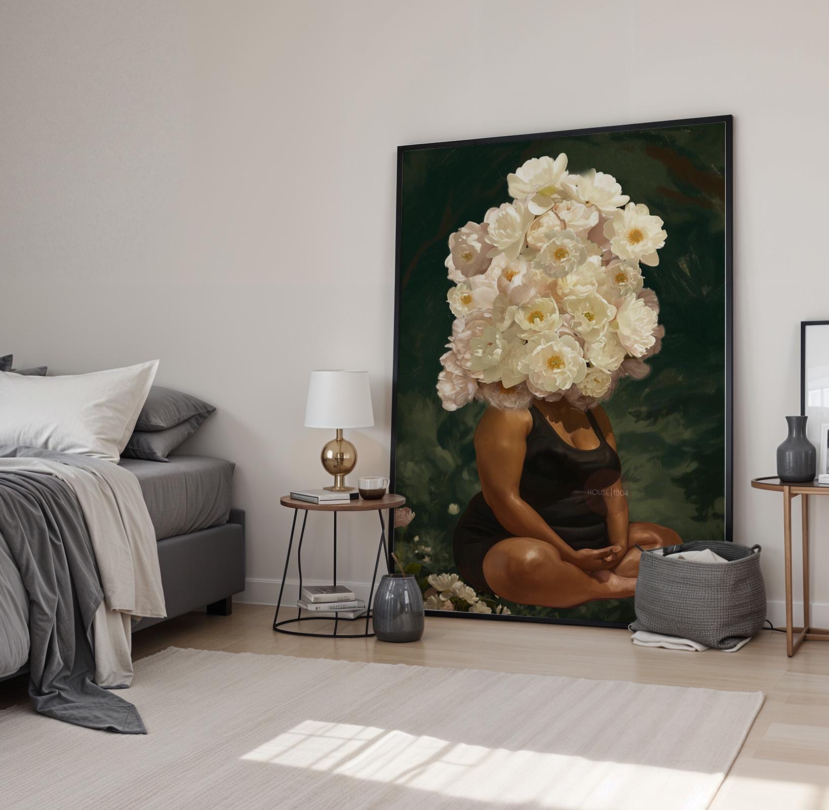 Curvy Black Woman Meditation: Meditative Wall Art Green