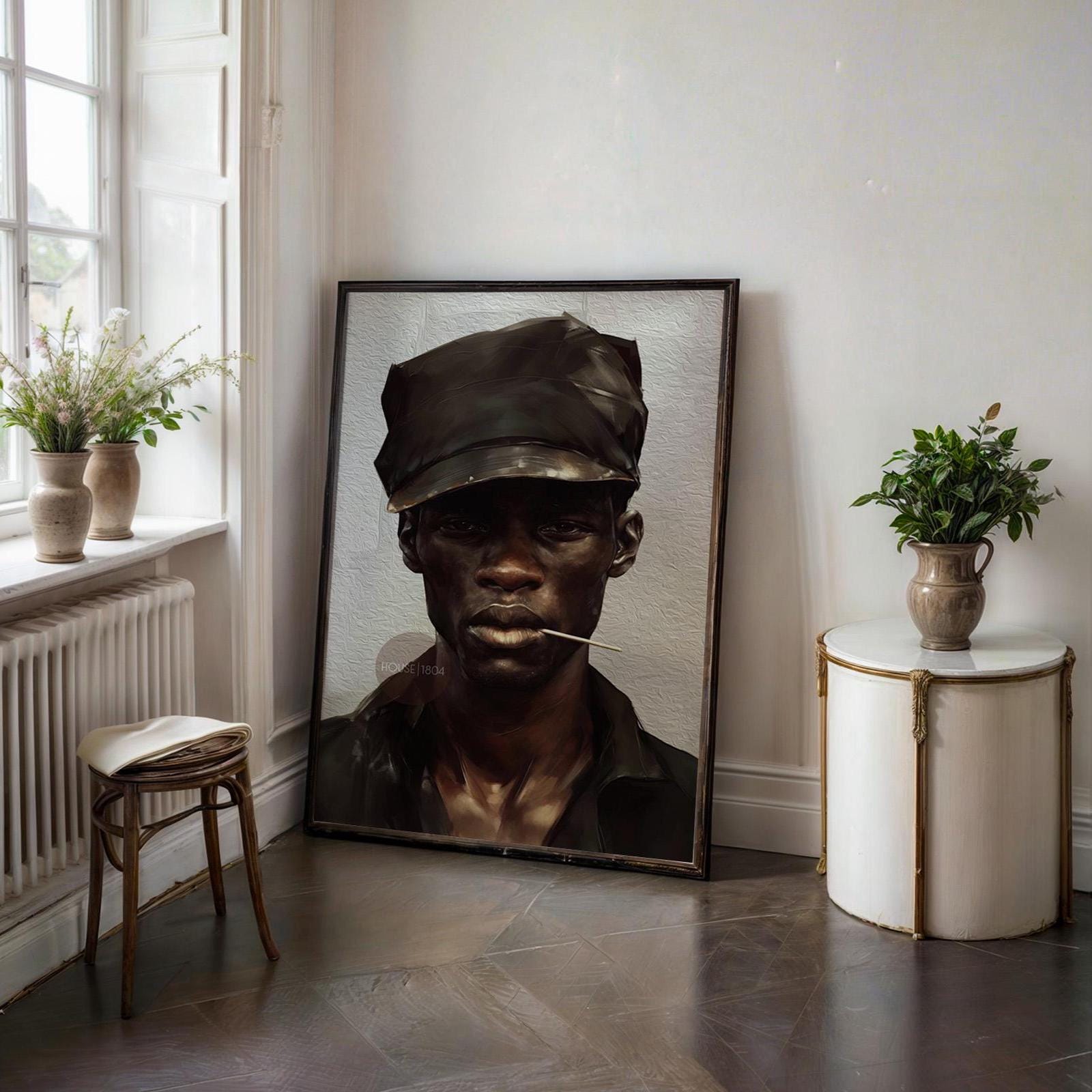 Black Man Art Newspaper Boy Hat Art, Soulful Black Man Canvas Print