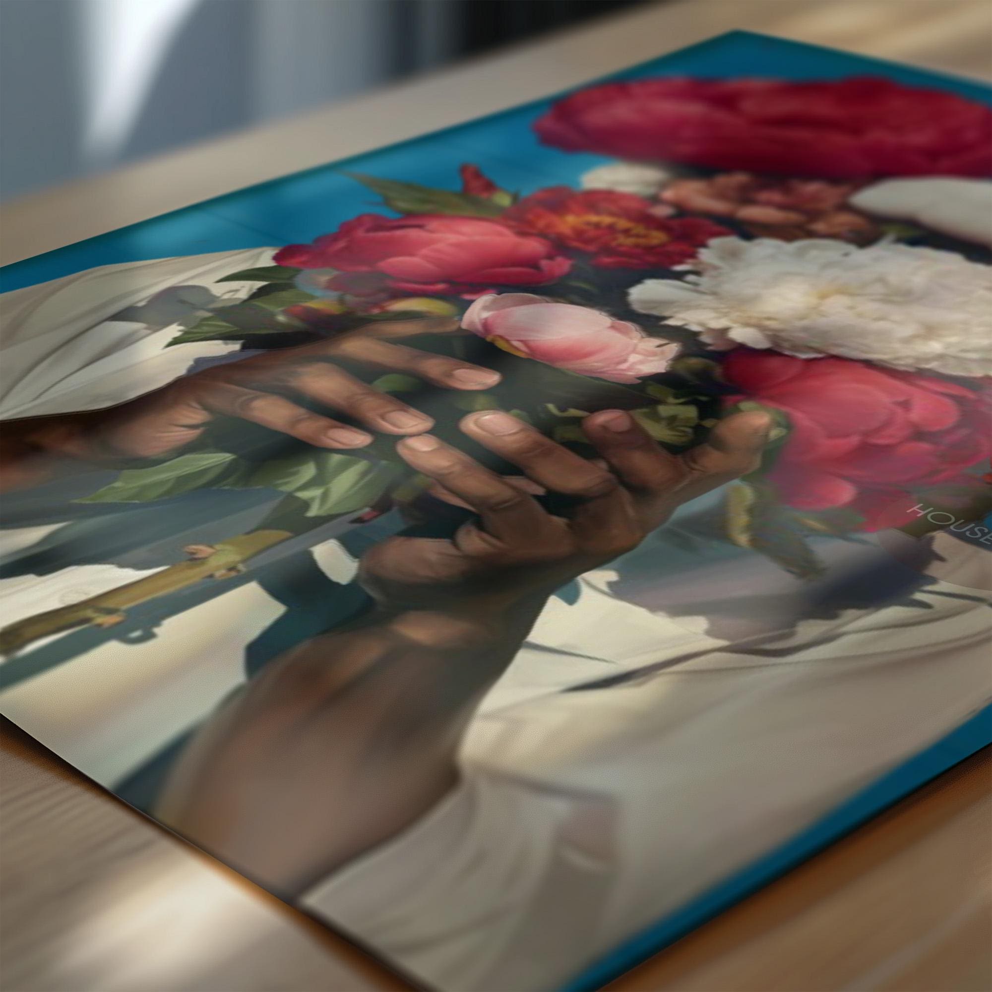 Abstract Floral Portrait Art Print: Black Man Holding Flowers