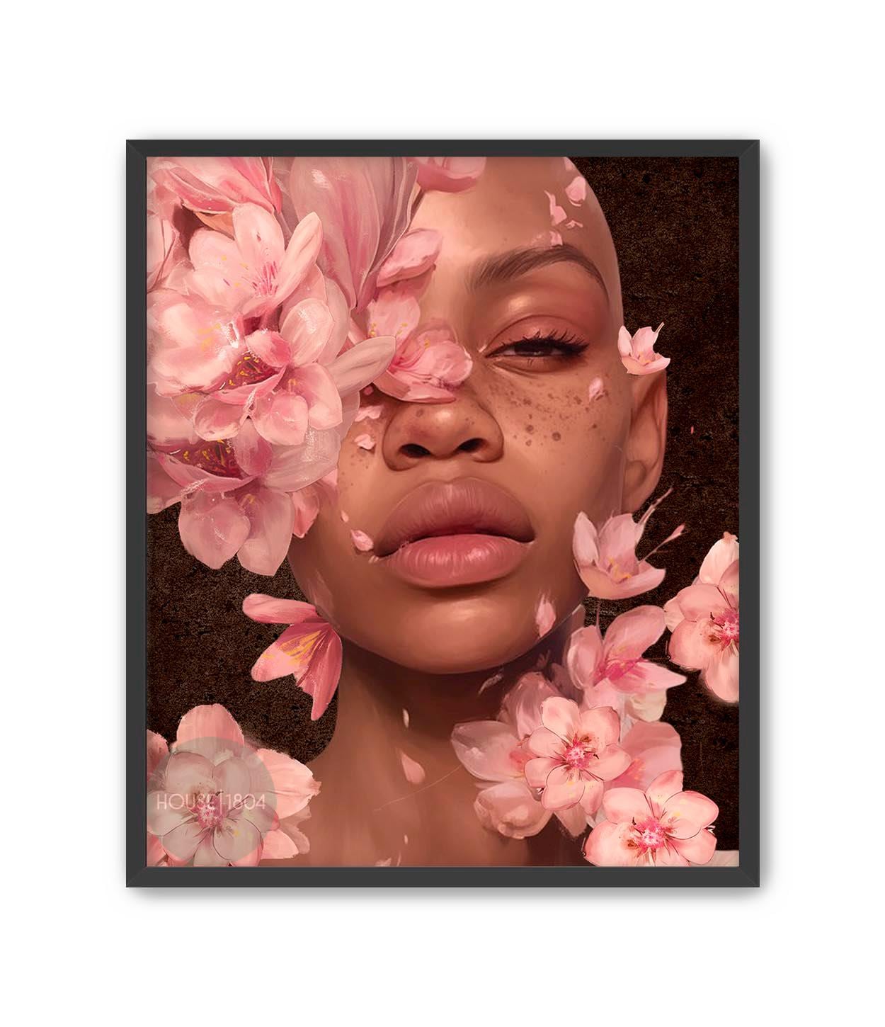 Woman Flower Head and Shoulders Art, Black Woman Modern Wall Art, Black Woman Art Print, Black Boho Art, African American Woman Abstract