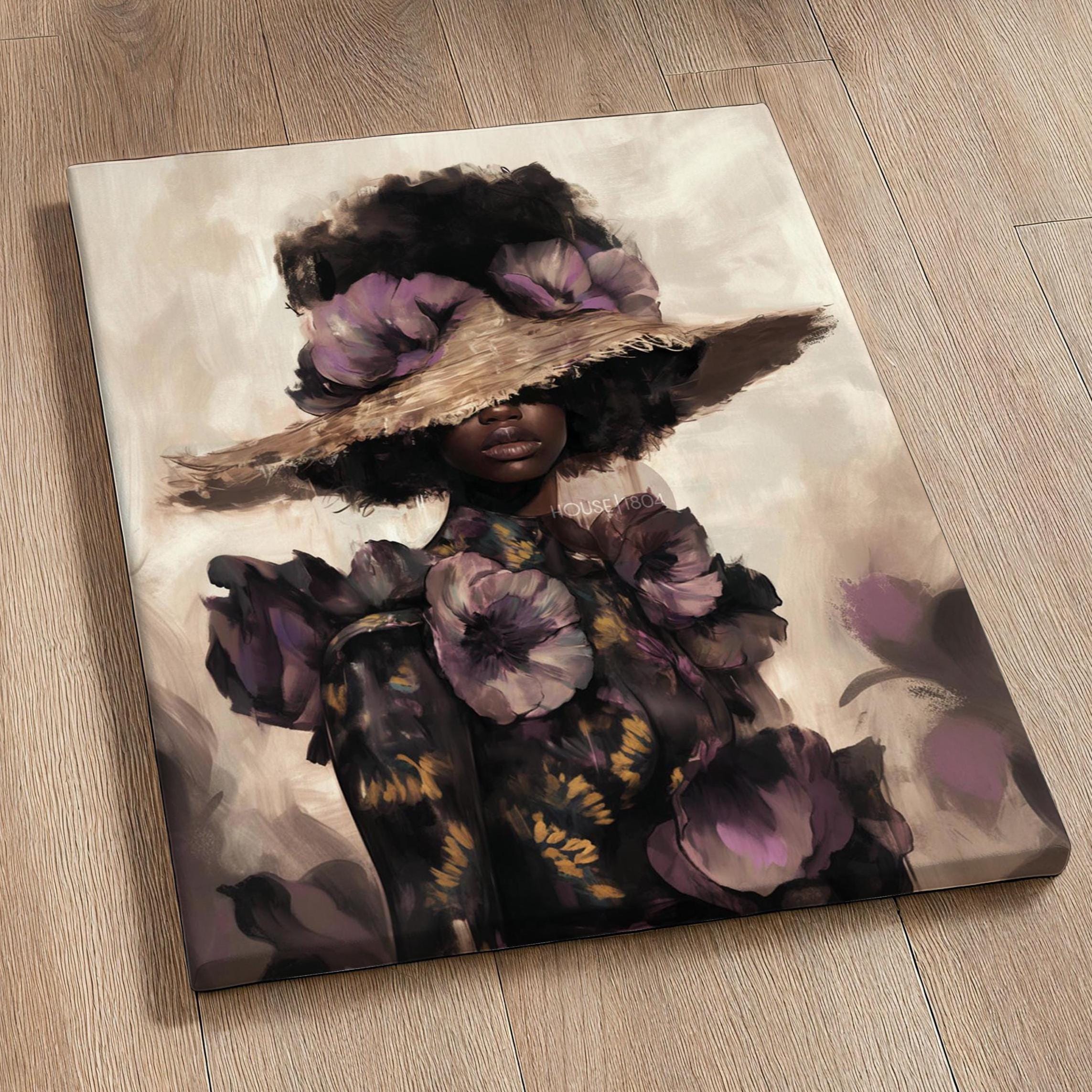 Black Woman Art Print: Purple Floral Fashion Wall Decor