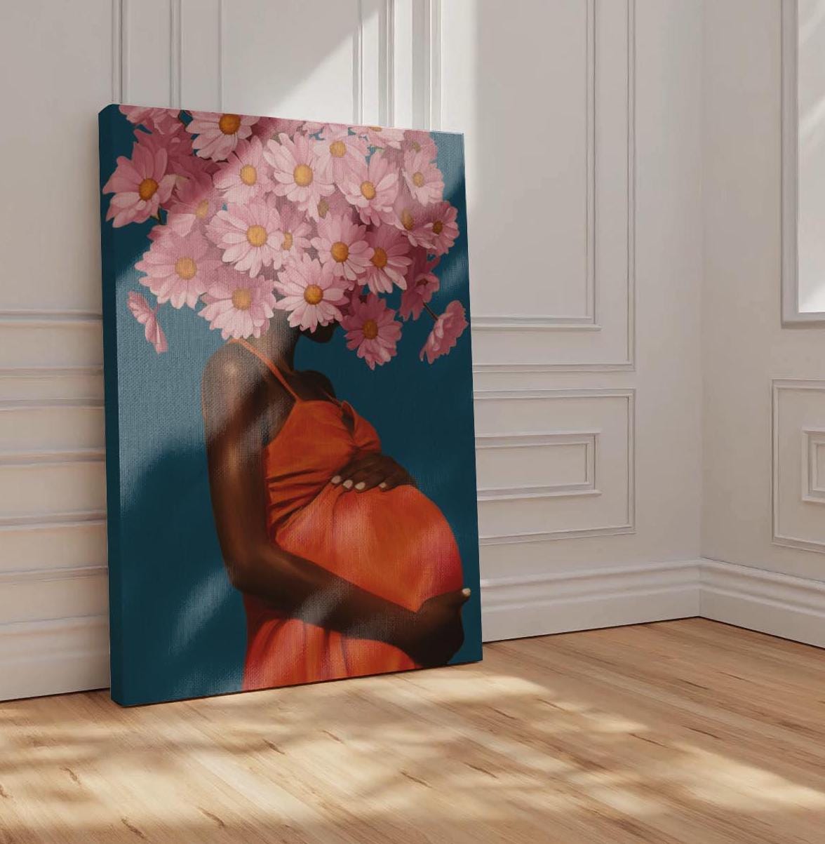 Black Motherhood Art, Pregnant Woman Art Print, Pregnant Black Mothers Art, Black Mothers Day Gifts, Mom to be Gift, Modern Pregnancy Art