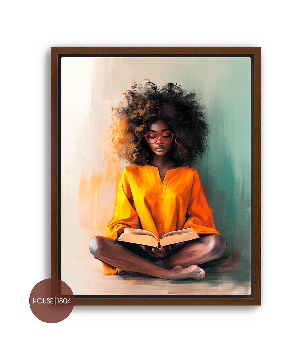 Black Woman Reading Poster, Black Bohemian Art, Black Woman Wall Art, Black Wall Art, African Woman, Black Girl Art, Black Woman Relaxing