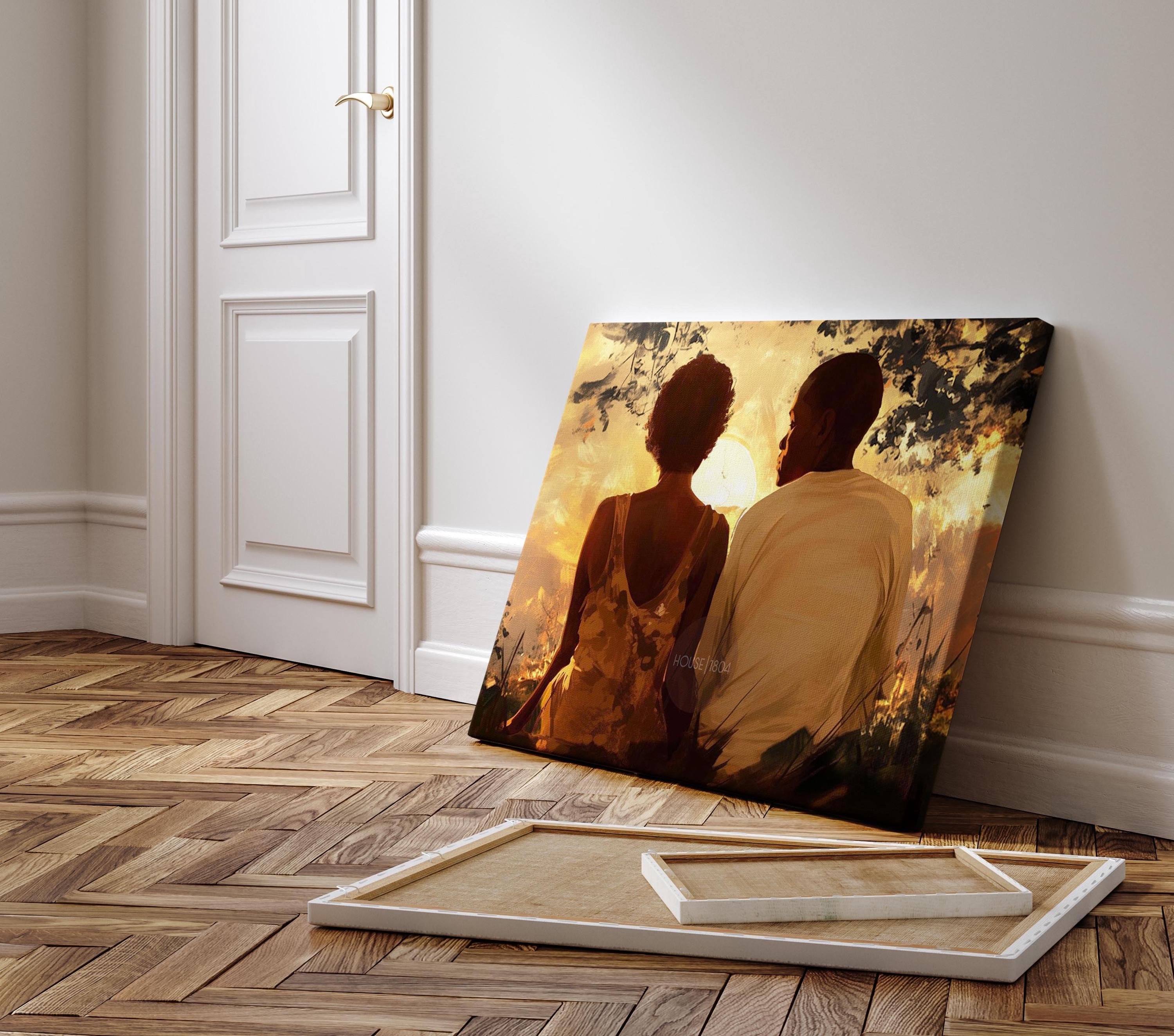 Black Love Canvas Art Print, Black Man and Woman, One Year Anniversary Gift