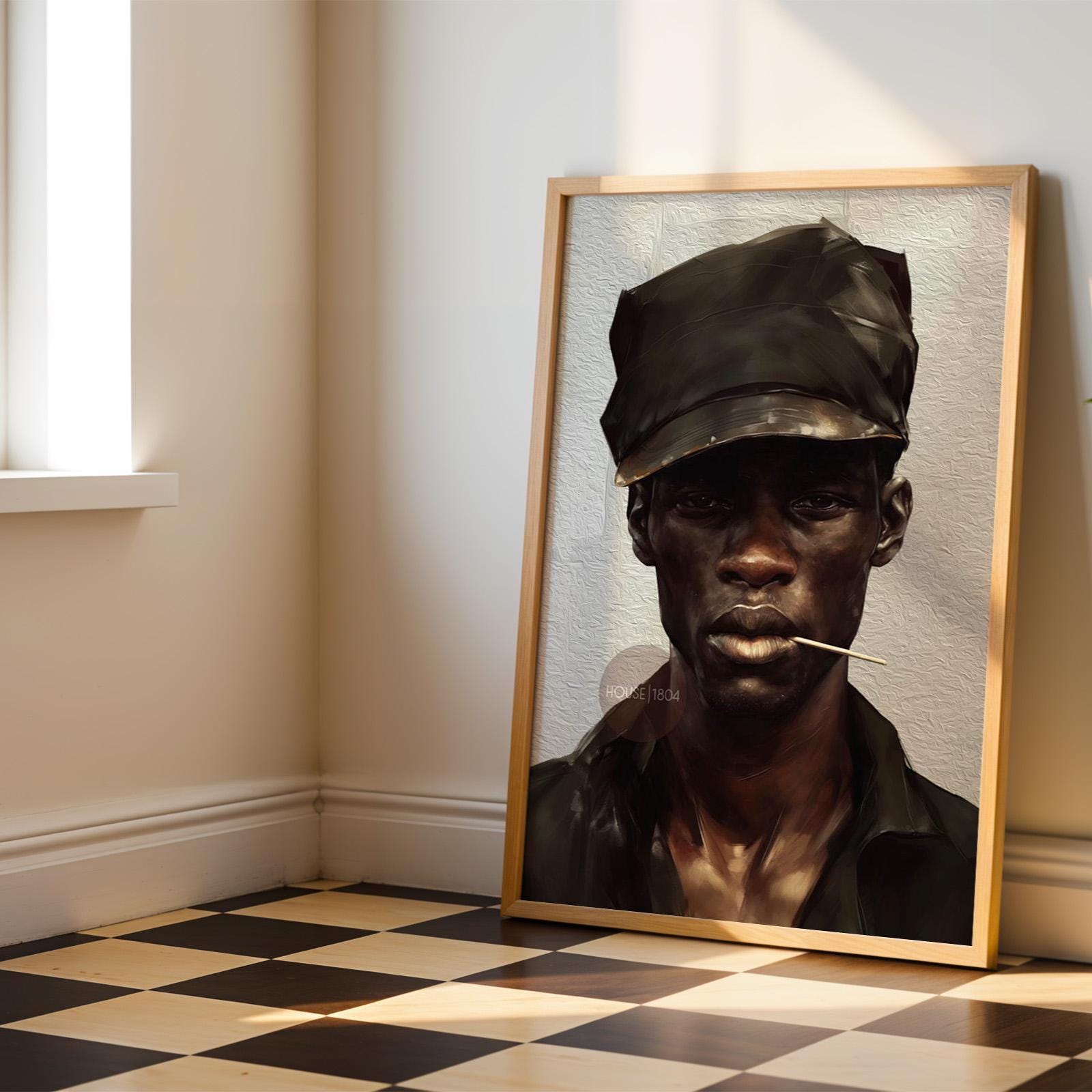 Black Man Art Newspaper Boy Hat Art, Soulful Black Man Canvas Print