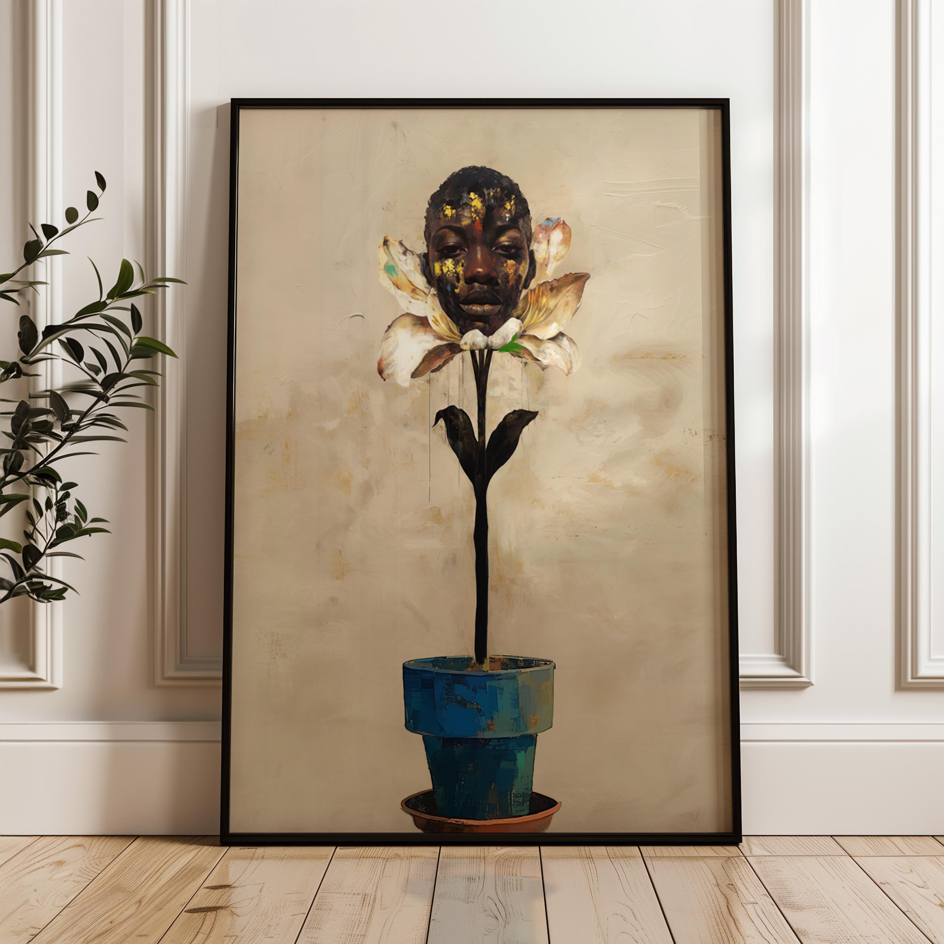 Abstract Black Women Art, Black Women Flower Head Poster, Abstract Flower Art, Black Woman Boho Wall Art, Black Woman Floral Art, Black Home