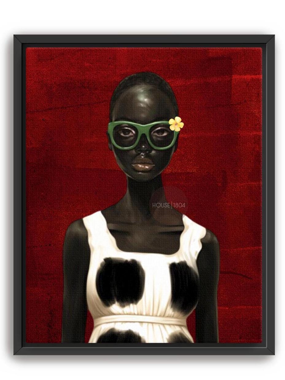 Bold Afrocentric Woman Art Print: Red, Black, White Decor