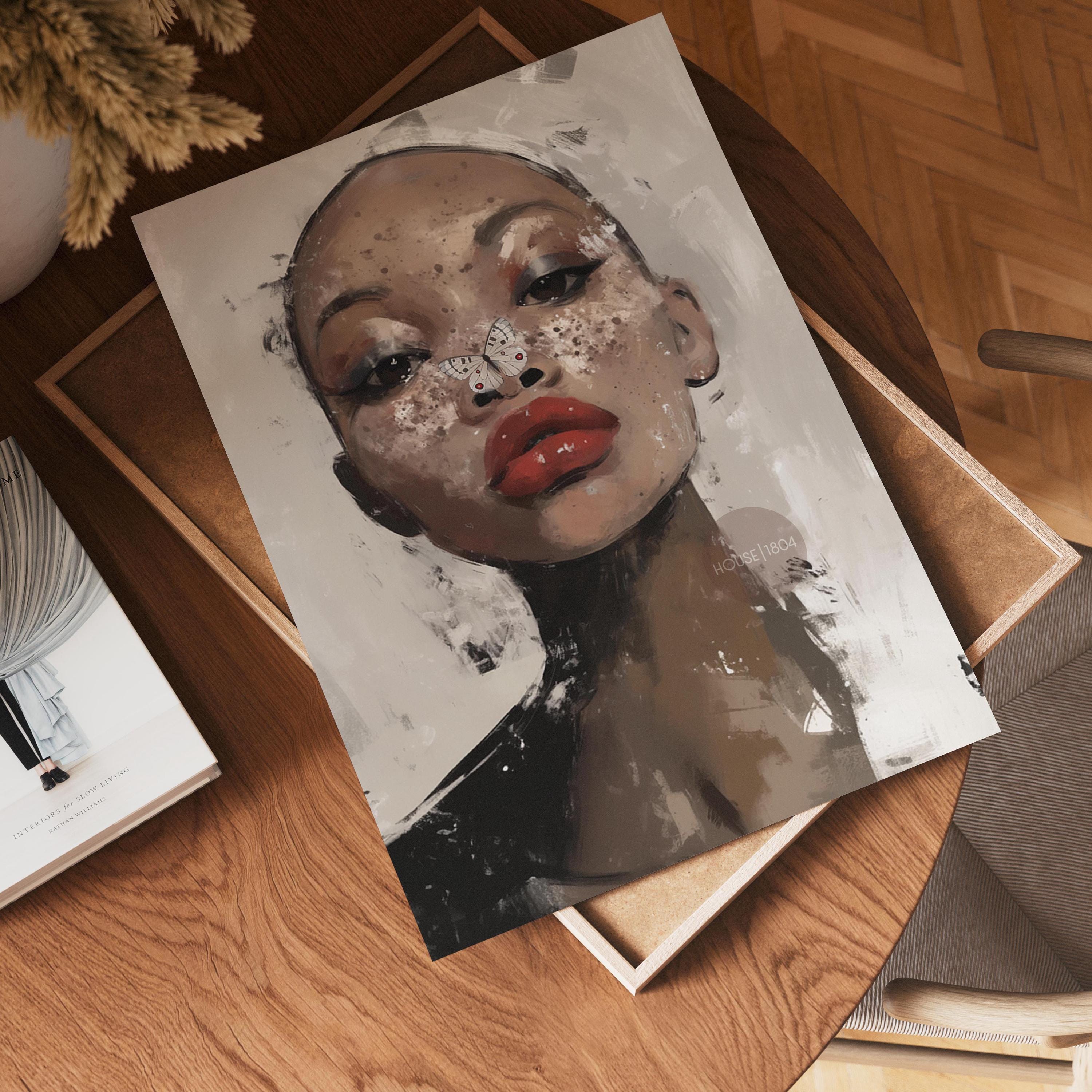 Bald Black Woman Art: Modern Abstract Butterfly Canvas Print