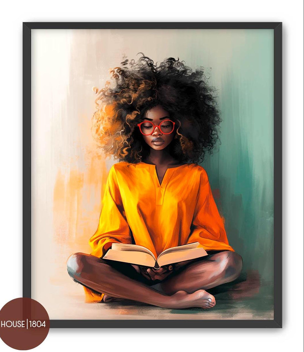 Black Woman Reading Poster, Black Bohemian Art, Black Woman Wall Art, Black Wall Art, African Woman, Black Girl Art, Black Woman Relaxing