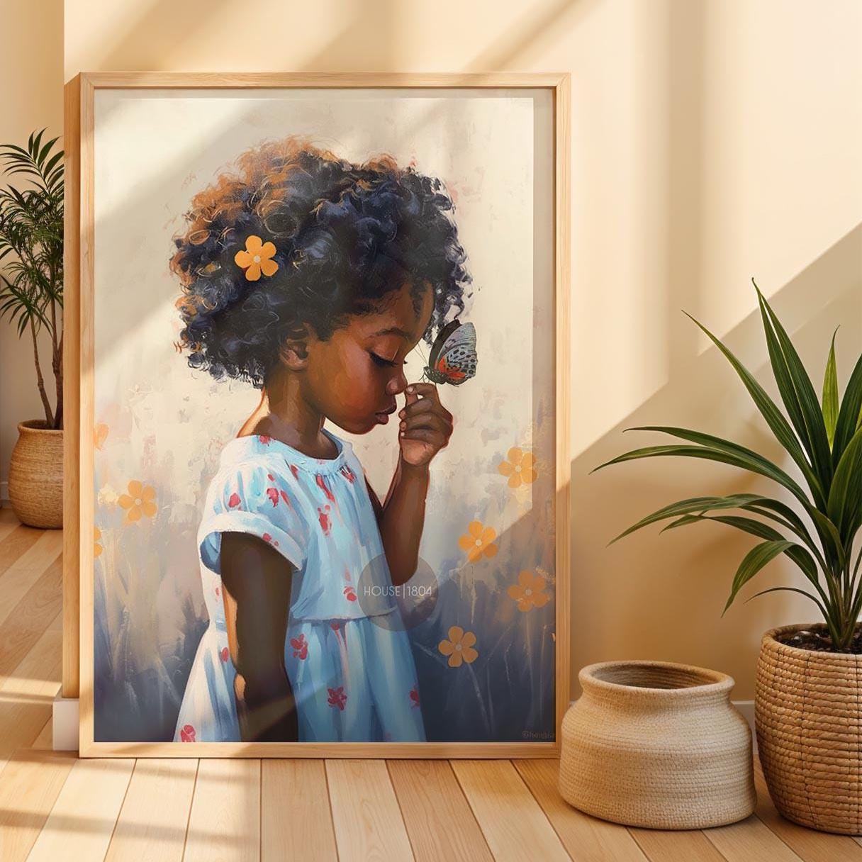 Black Kids Art Prints: African American Girl, Black Folk art, Kids Art Canvas Print