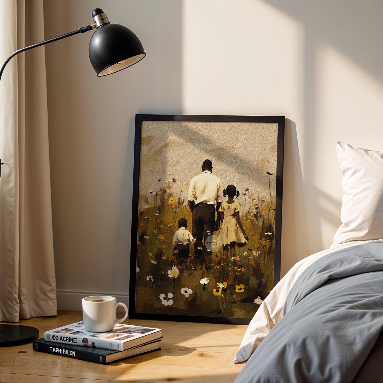 Black Father Daughter Son Canvas, Fathers Day Gift