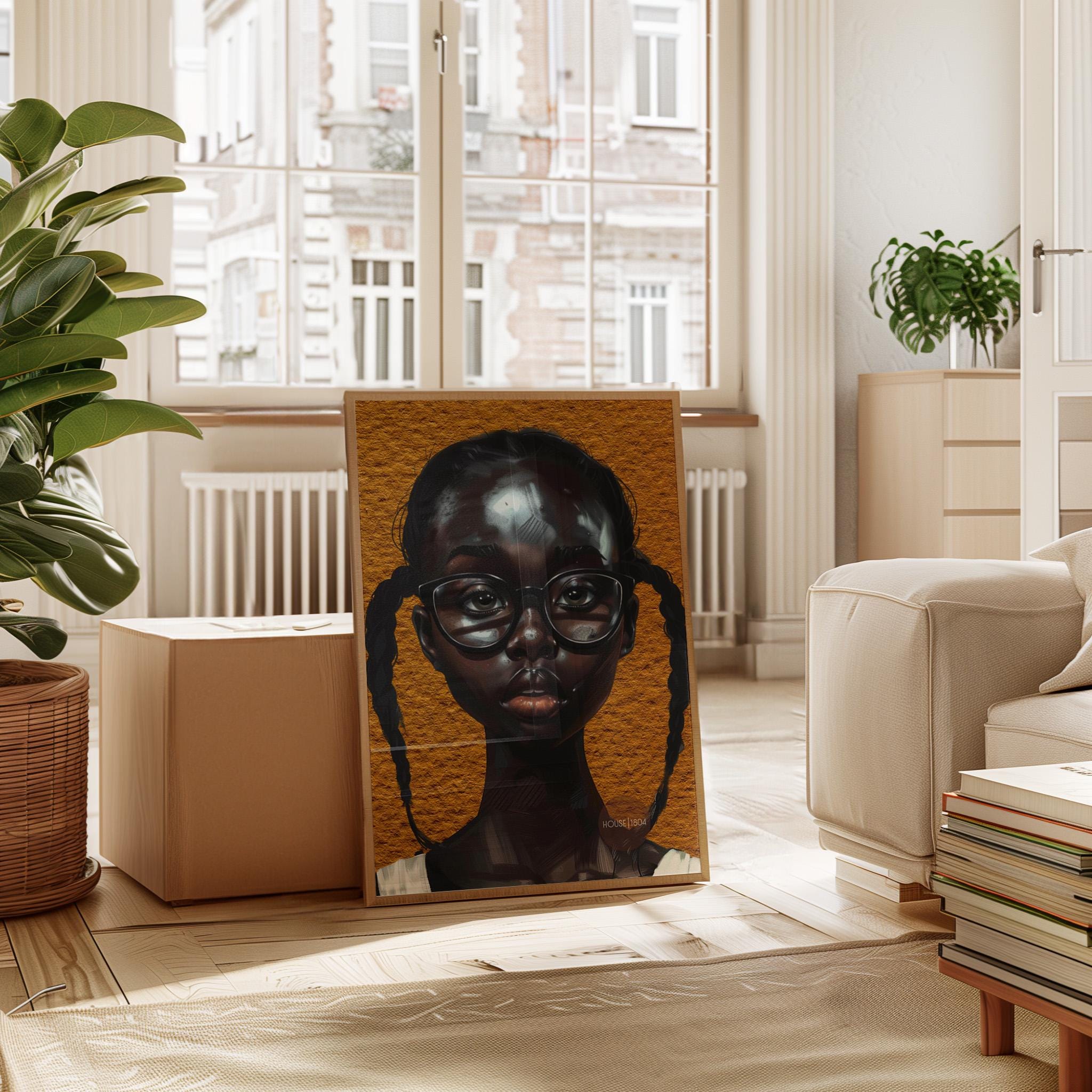 Melanin Art Print - Black Girl Canvas Bold Yellow Art on Hand Stretched Canvas