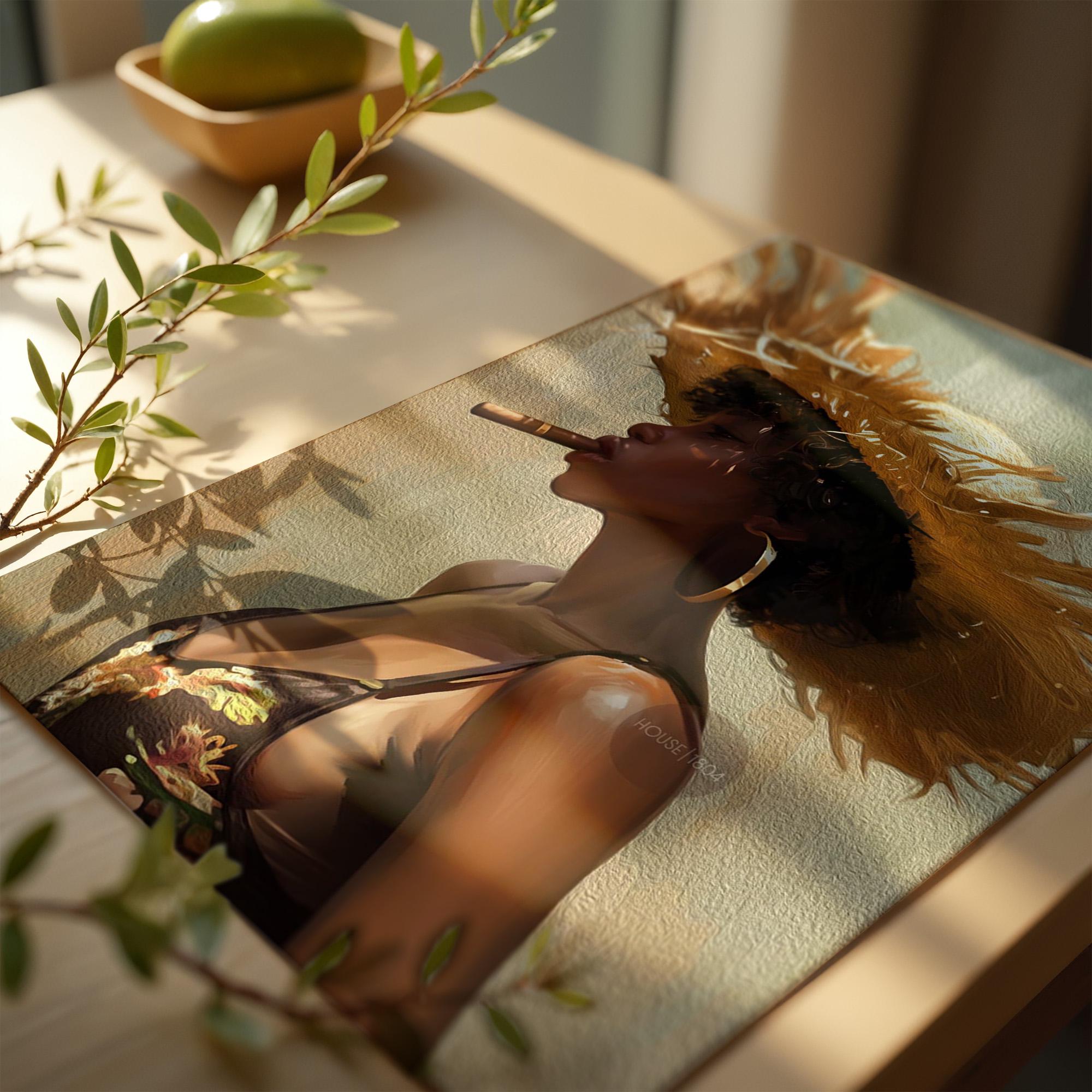 Caribbean Woman Smoking Cigar Canvas