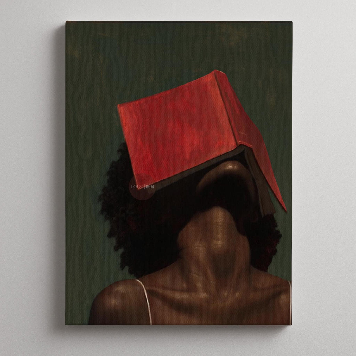 Black Woman Reading Art, Minimalist Green Portrait Canvas Prints!