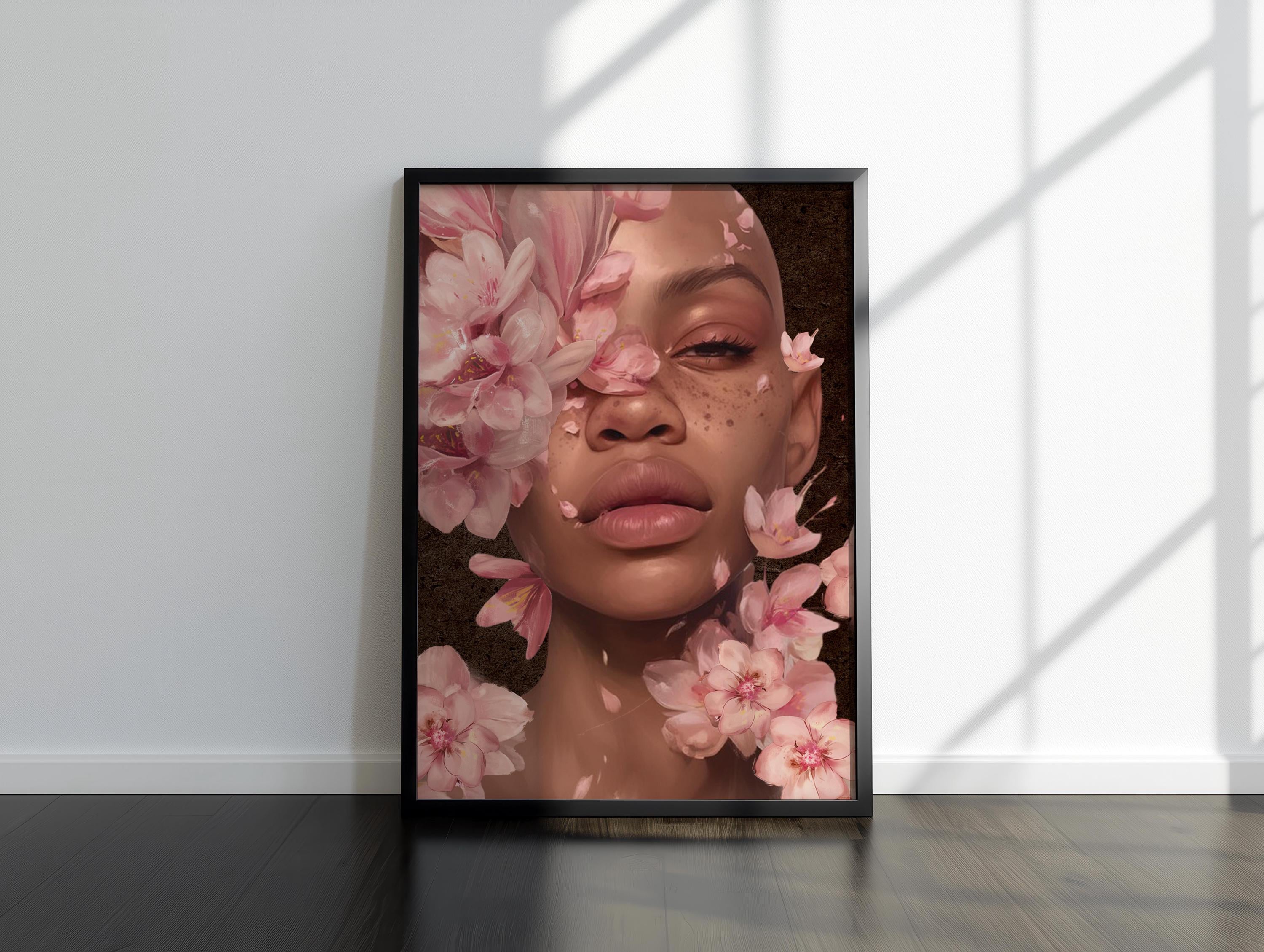 Woman Flower Head and Shoulders Art, Black Woman Modern Wall Art, Black Woman Art Print, Black Boho Art, African American Woman Abstract