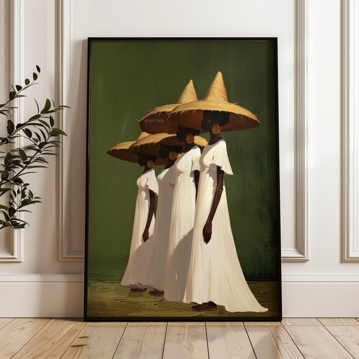 black women wall art, Sisterhood Canvas Print, Afrocentric Contemporary, Olive Green.