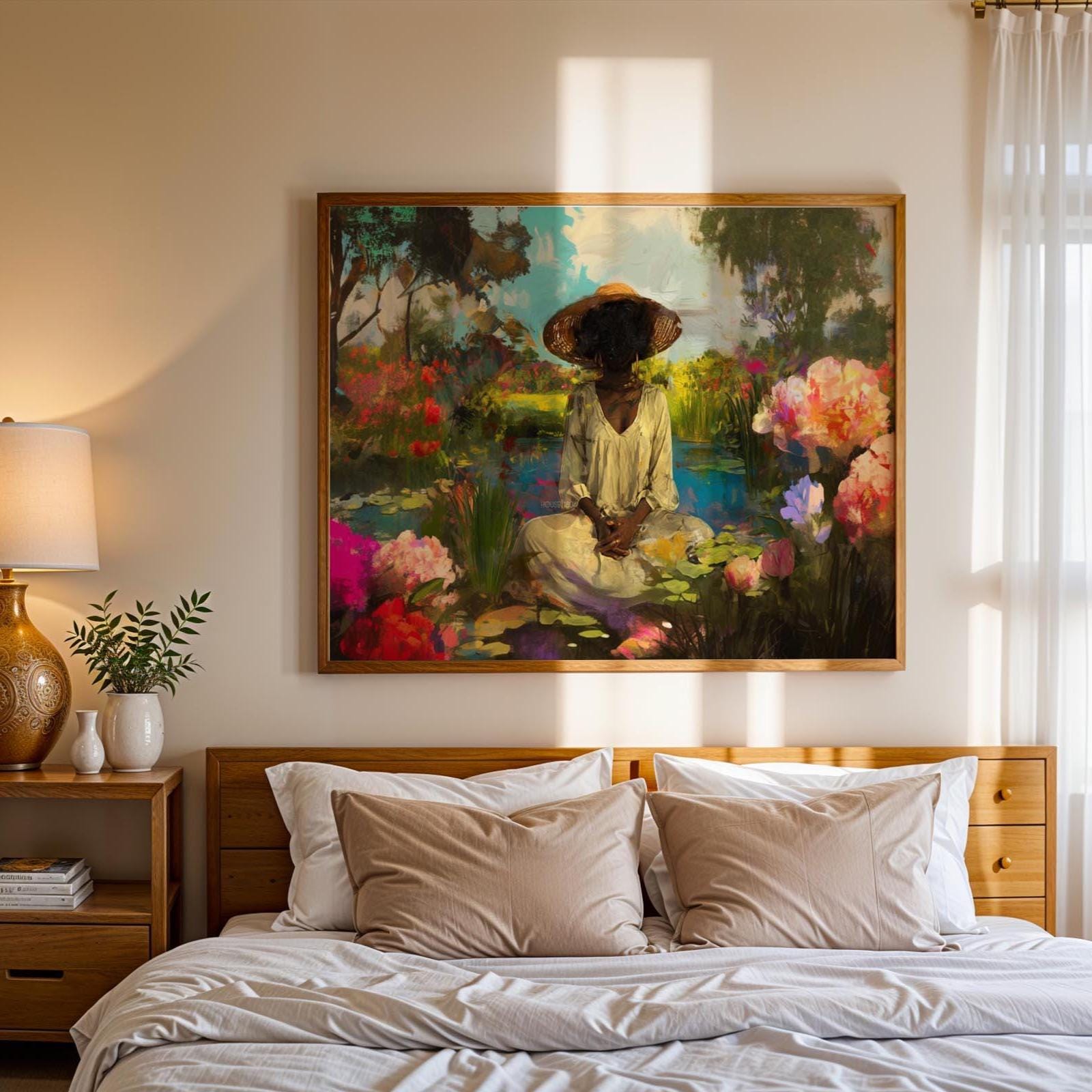 Black Woman Portrait Art: Blue Pink Green Wall Canvas Prints