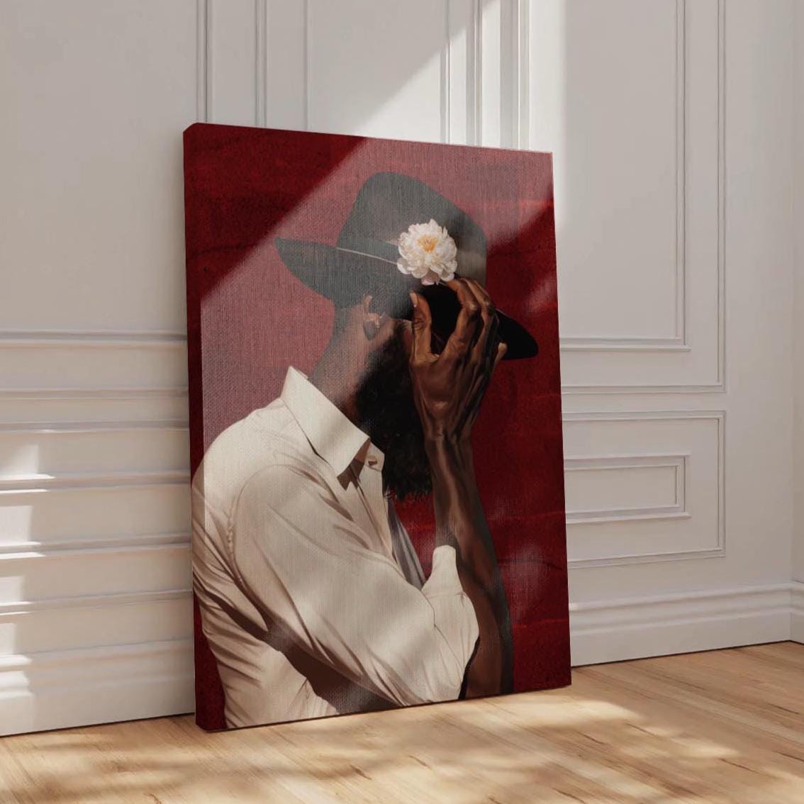 Black Man Portrait Art: Urban Silhouette, Red Background
