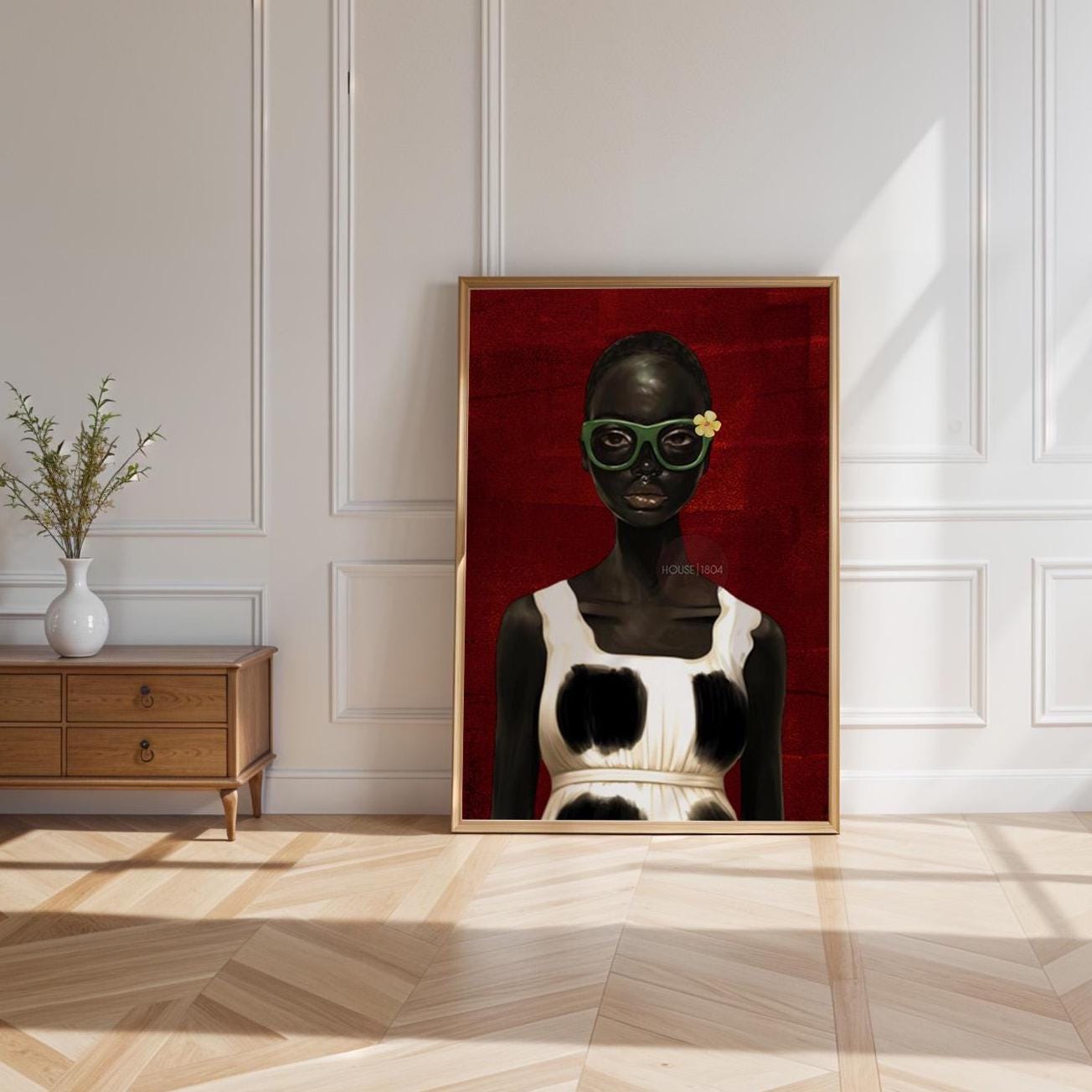 Bold Afrocentric Woman Art Print: Red, Black, White Decor