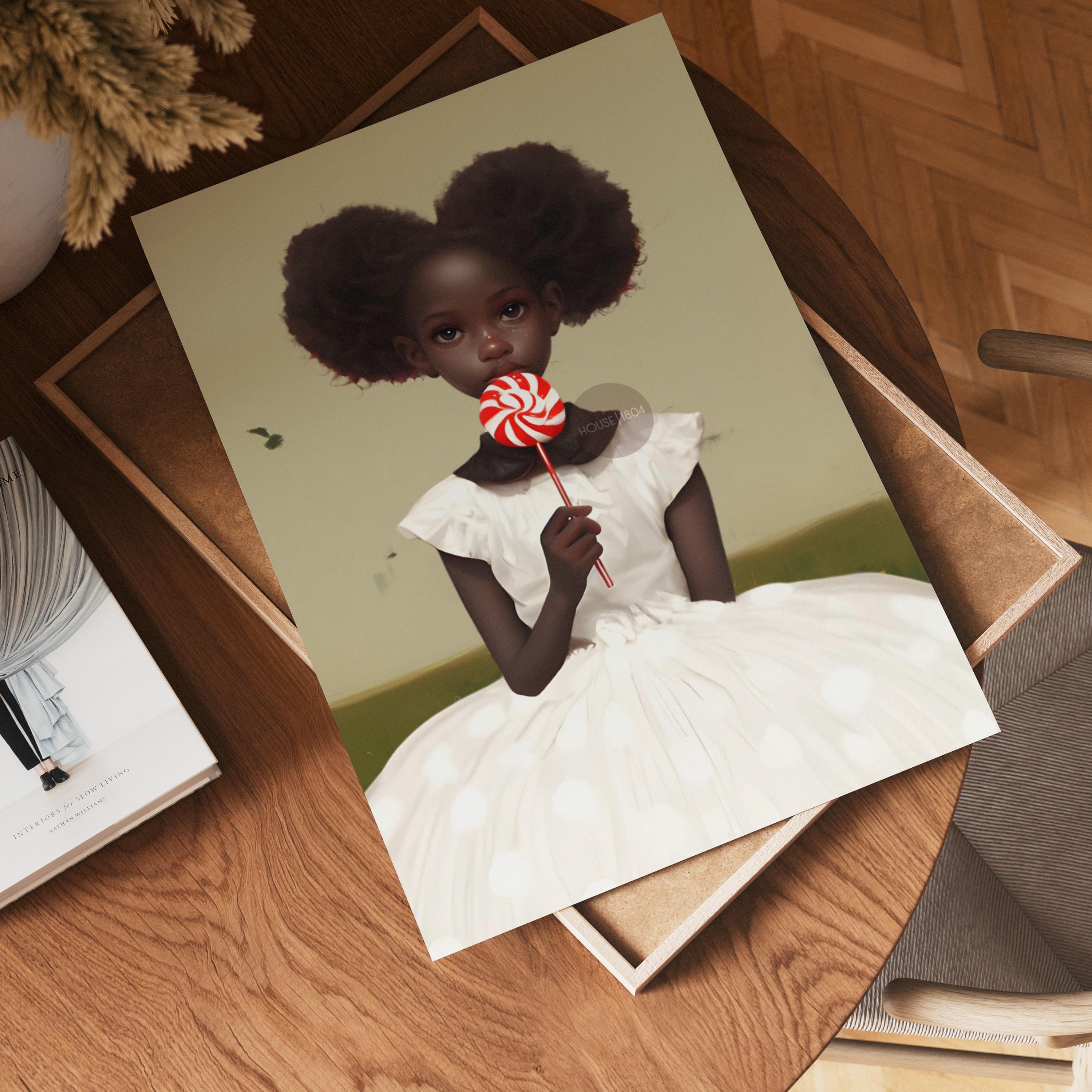 Little Black Girl Wall Art, Lollipop Art, Black Girl Princess Art