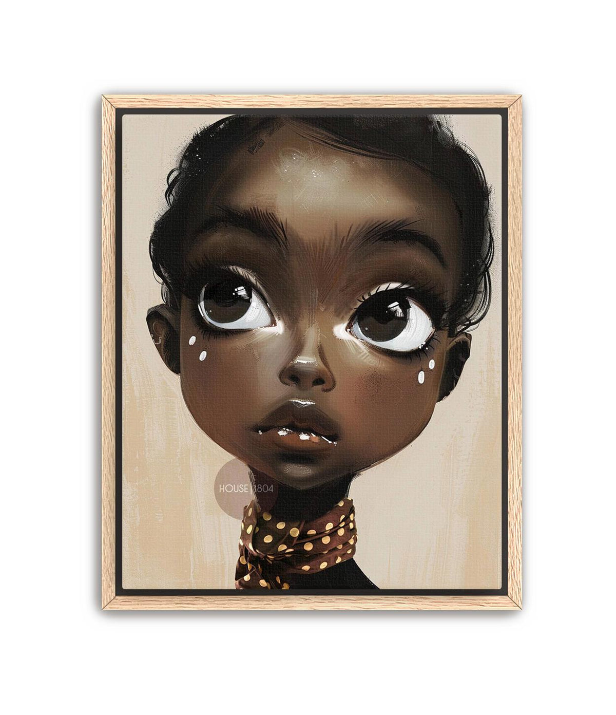 Black Girl Wall Art, Surreal Big Eye Portrait Print, Canvas Framed and Framed
