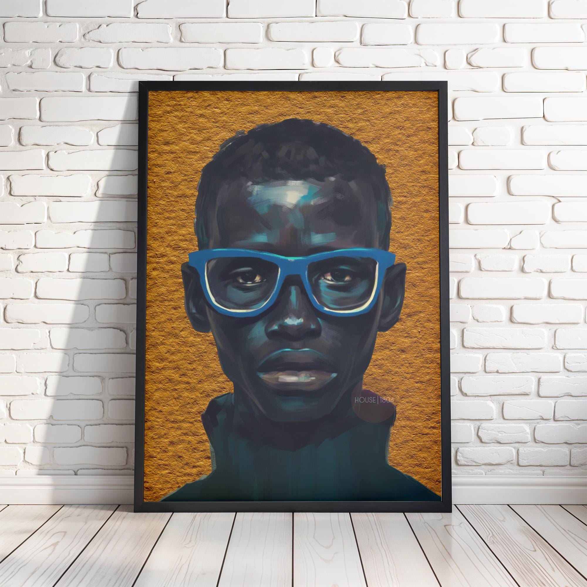 Framed canvas colorful Black boy portrait wall decor for nursery