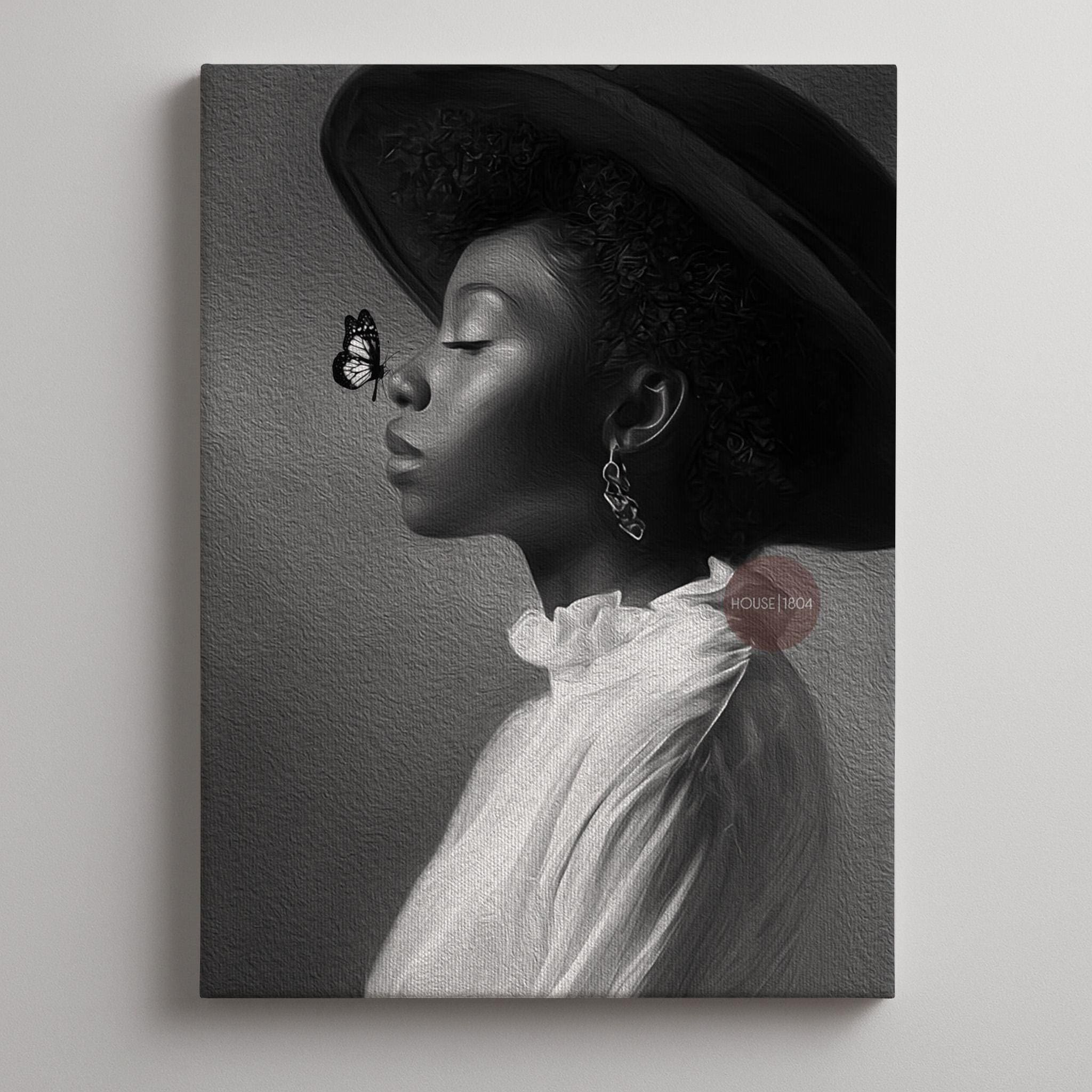 Monochrome Black Woman Portrait Canvas, Black and White Canvas