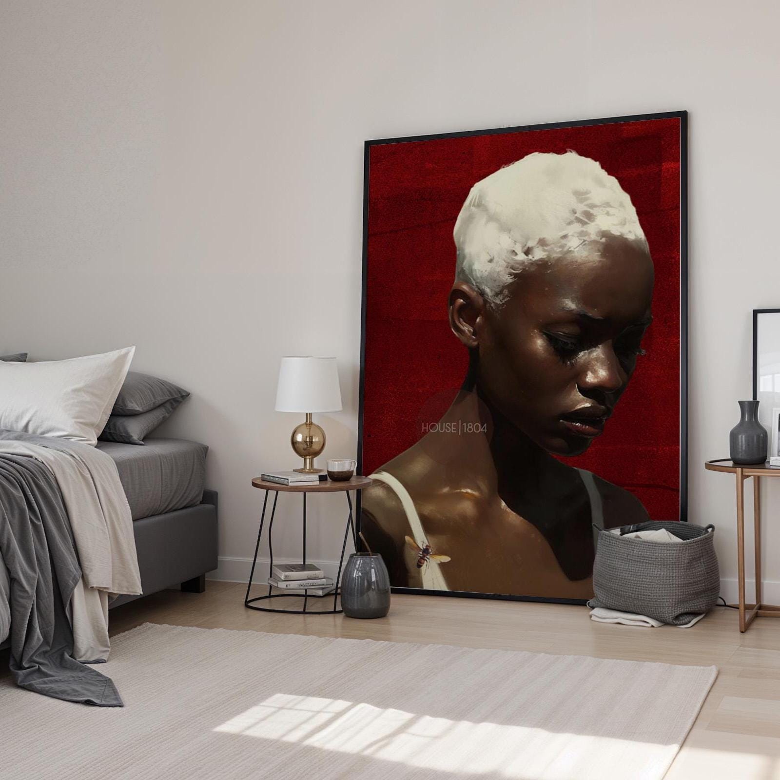 Black Woman Wall Art, Red Afro Woman Canvas Print