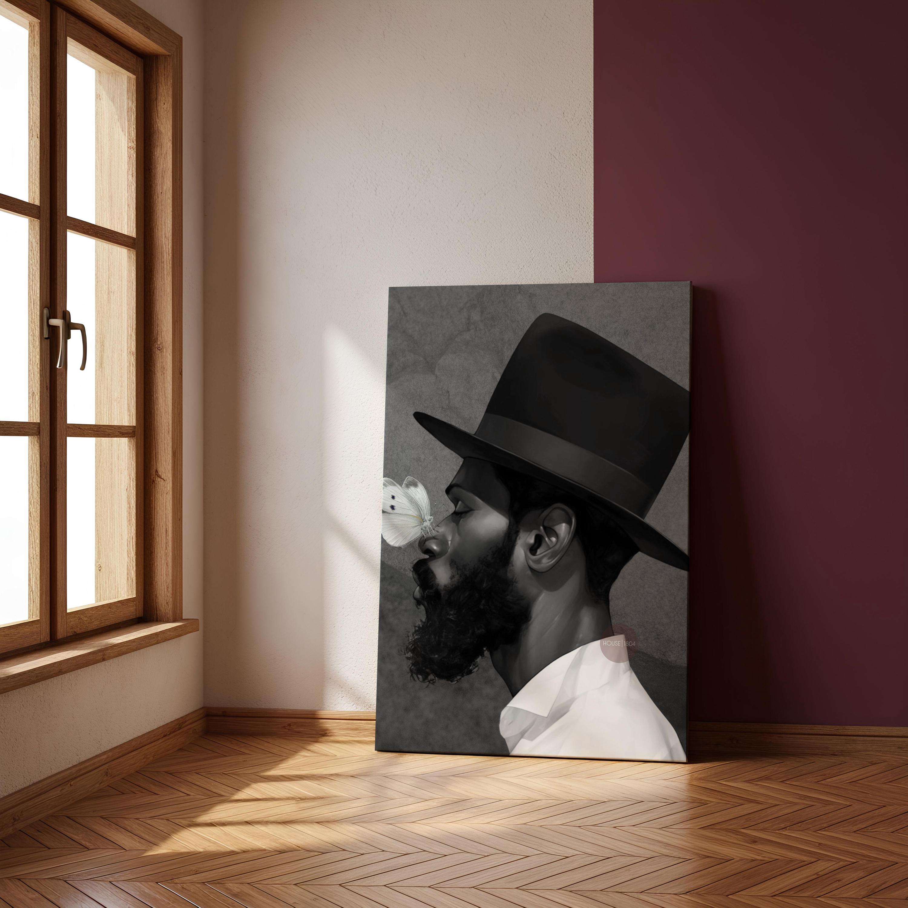 African American Man Portrait Print: Black White Modern Canvas Art