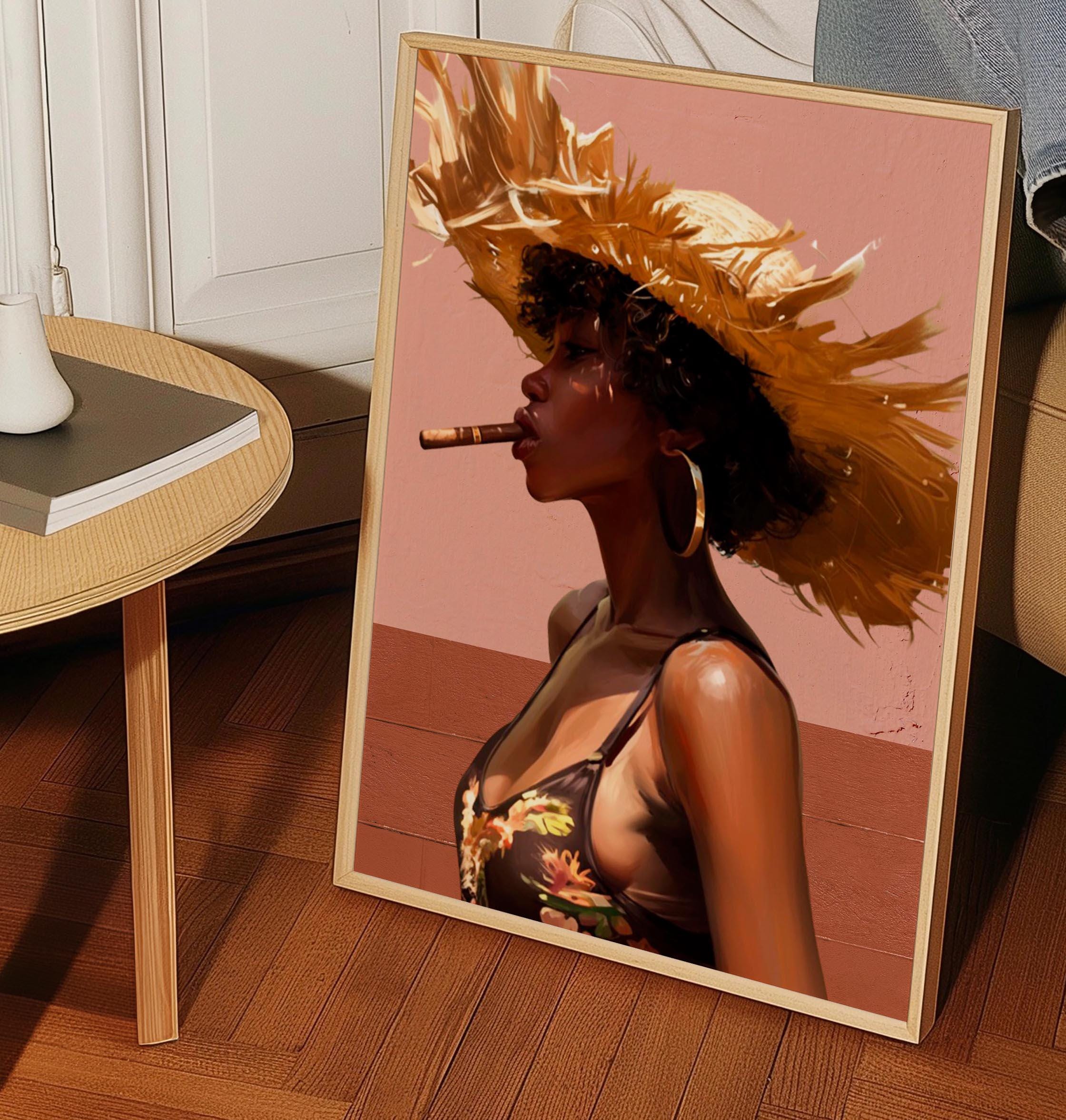 Black Woman Art, Black Woman Decor, Black Woman Gift, Black Woman Hat Portrait, Gift For Black Woman, Black Girl Art Print, Caribbean Art