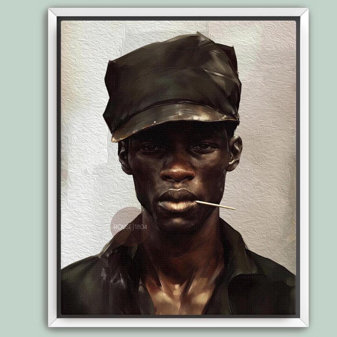 Black Man Art Newspaper Boy Hat Art, Soulful Black Man Canvas Print