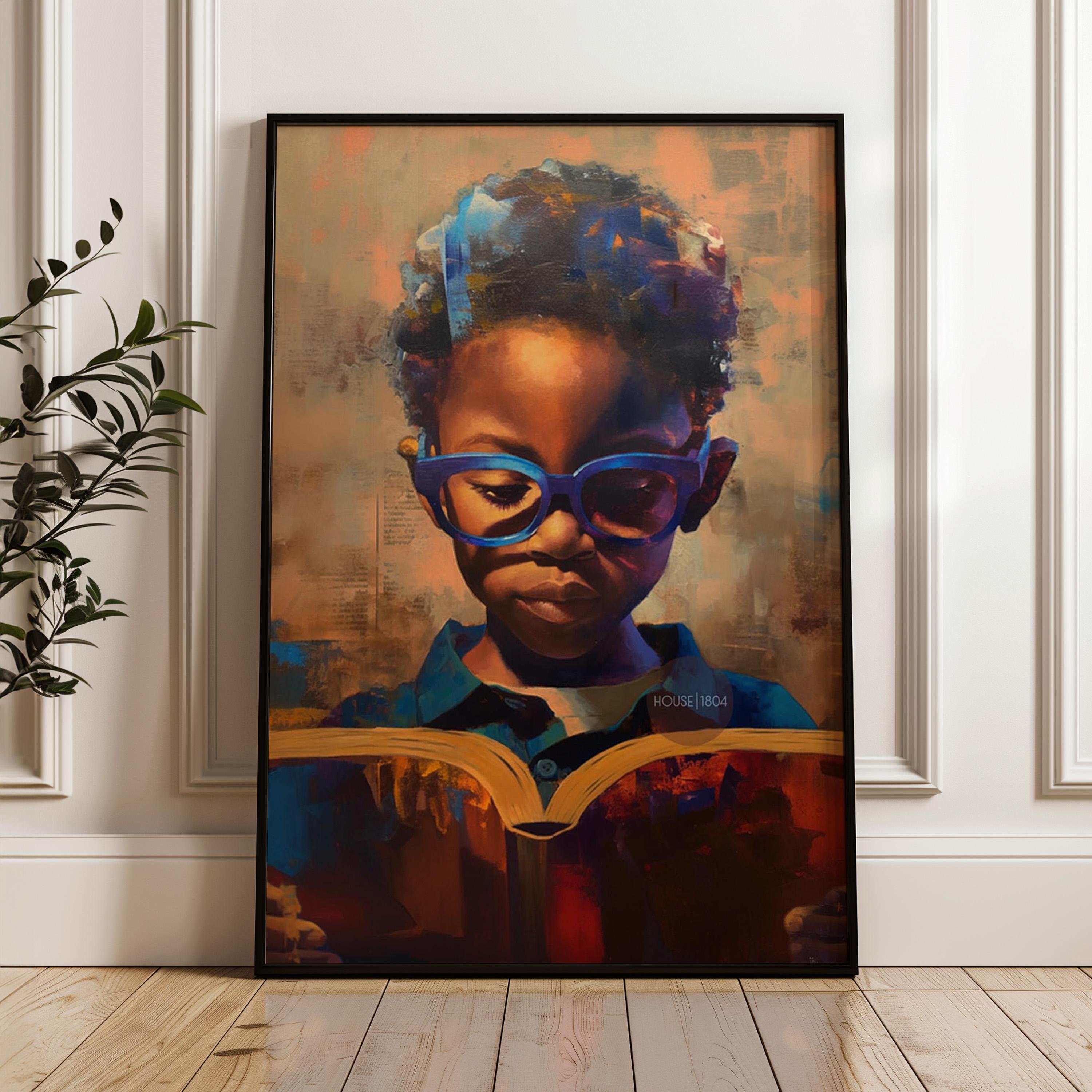 Black Boy Reading Art, Black Boy Joy Reading Poster, Black Boy Nursery Canvas Print, Black Boy Artwork, Black Kid Art