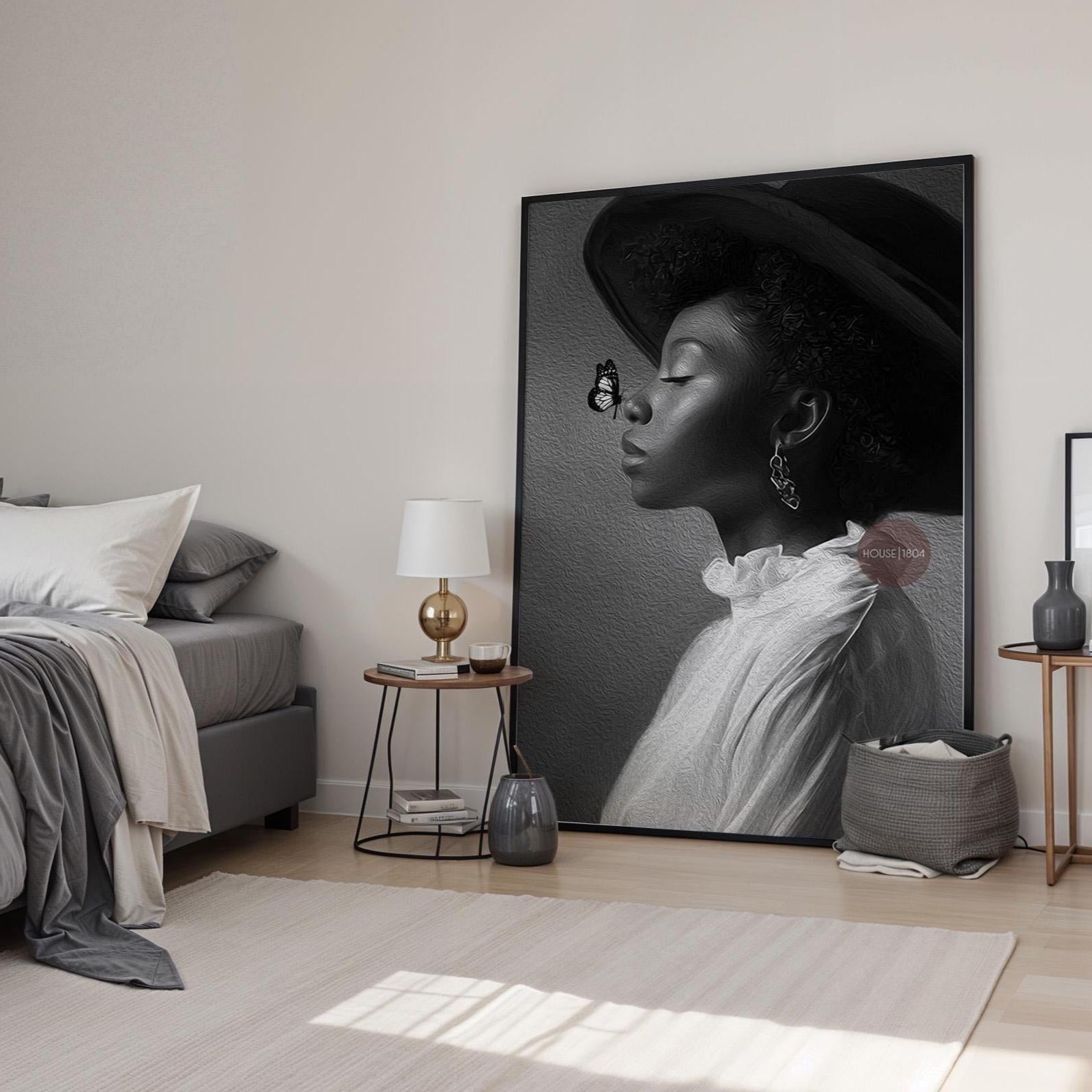 Monochrome Black Woman Portrait Canvas, Black and White Canvas