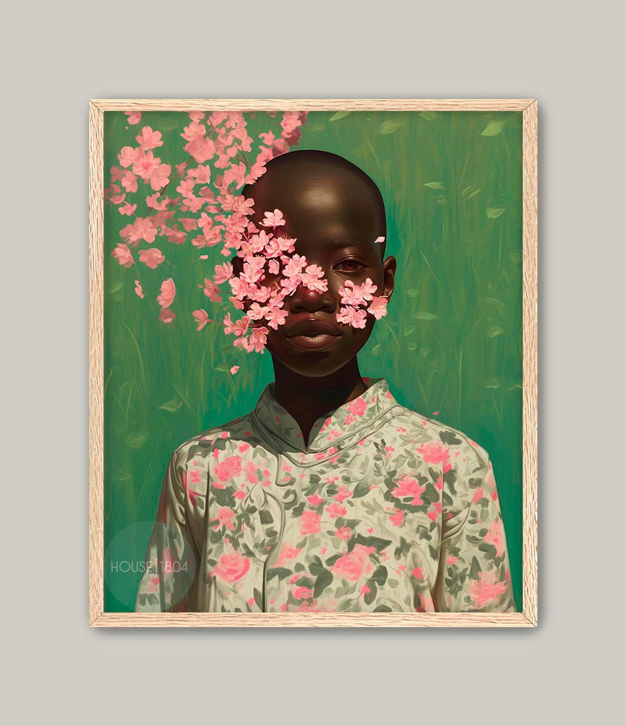 Bald Black Woman Wall Art, Bald Woman Art, Colorful Black Woman Flowers Art, Black Girl Art Prints, African American Wall Art, Modern Black