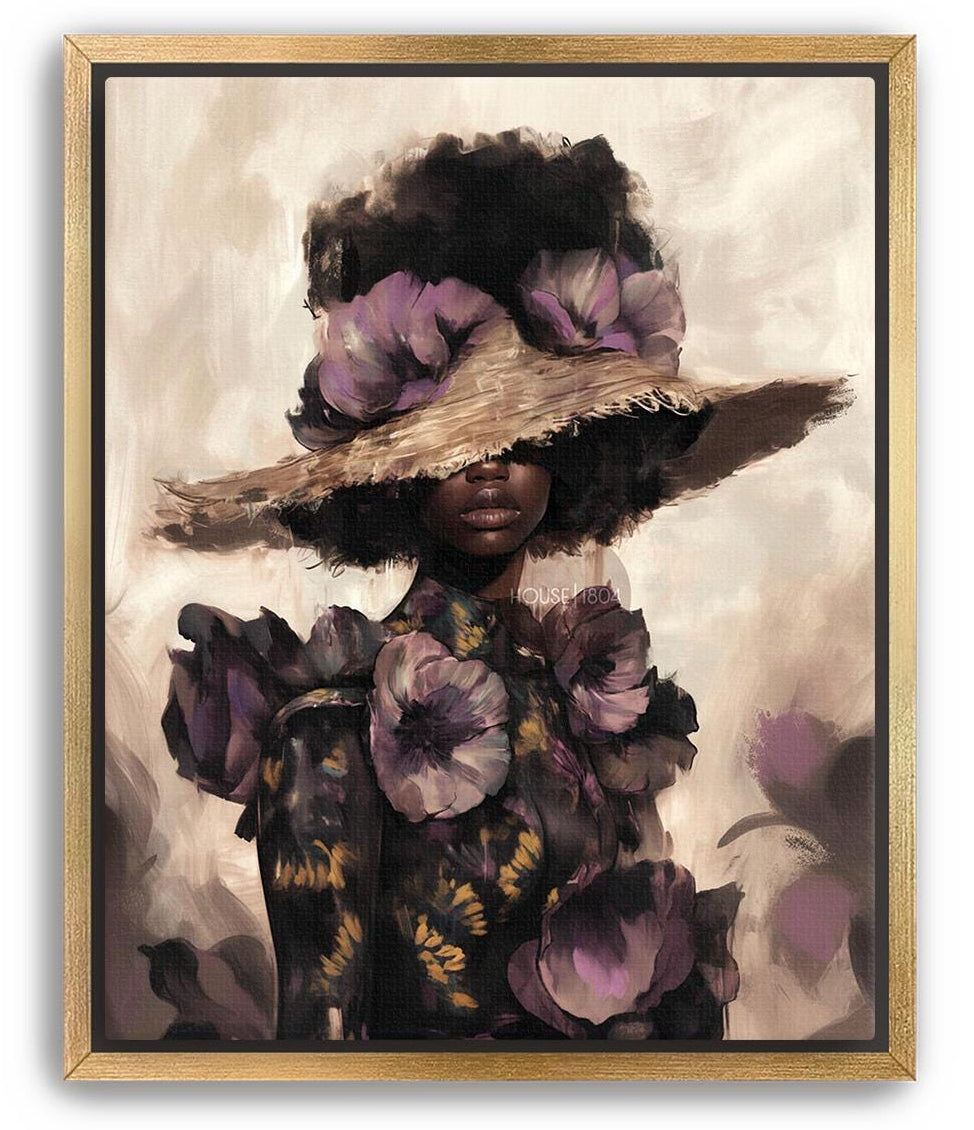 Black Woman Art Print: Purple Floral Fashion Wall Decor