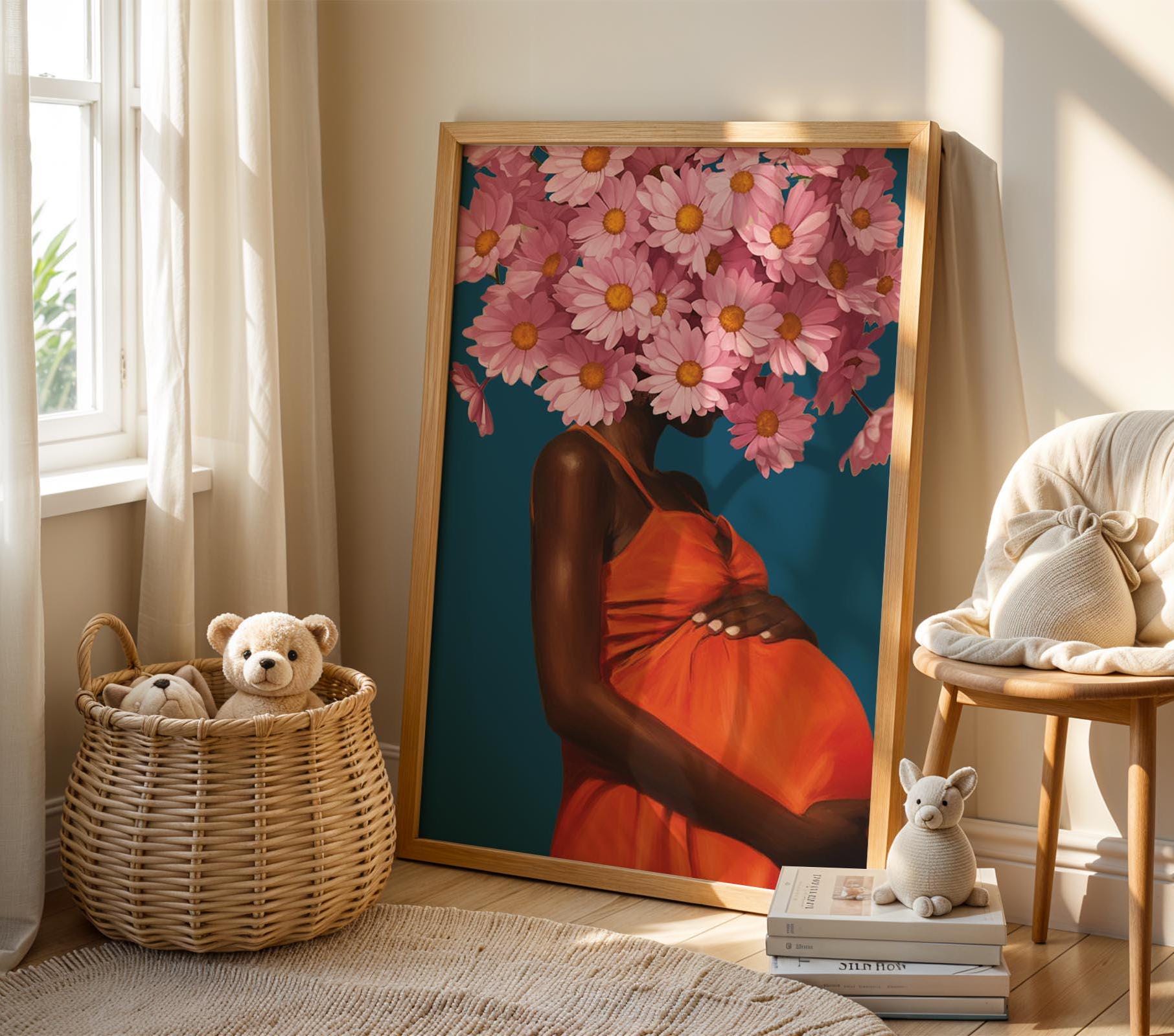 Black Motherhood Art, Pregnant Woman Art Print, Pregnant Black Mothers Art, Black Mothers Day Gifts, Mom to be Gift, Modern Pregnancy Art