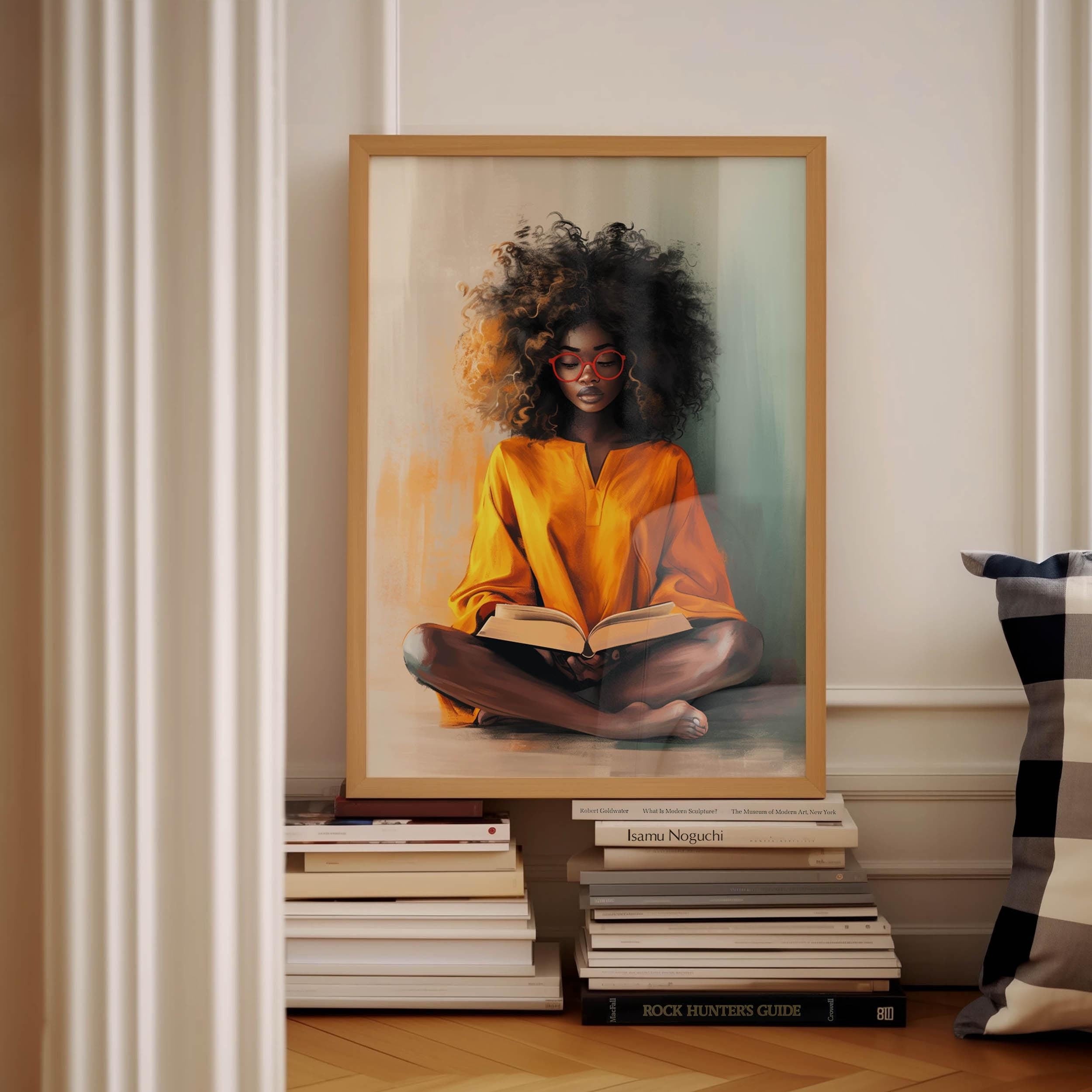 Black Woman Reading Poster, Black Bohemian Art, Black Woman Wall Art, Black Wall Art, African Woman, Black Girl Art, Black Woman Relaxing