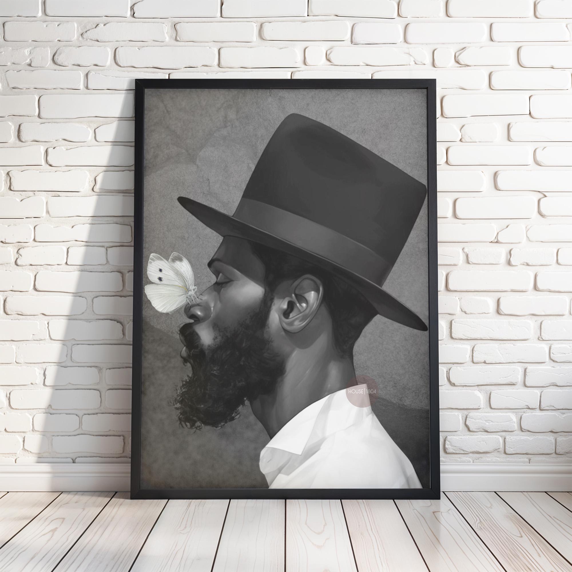 African American Man Portrait Print: Black White Modern Canvas Art