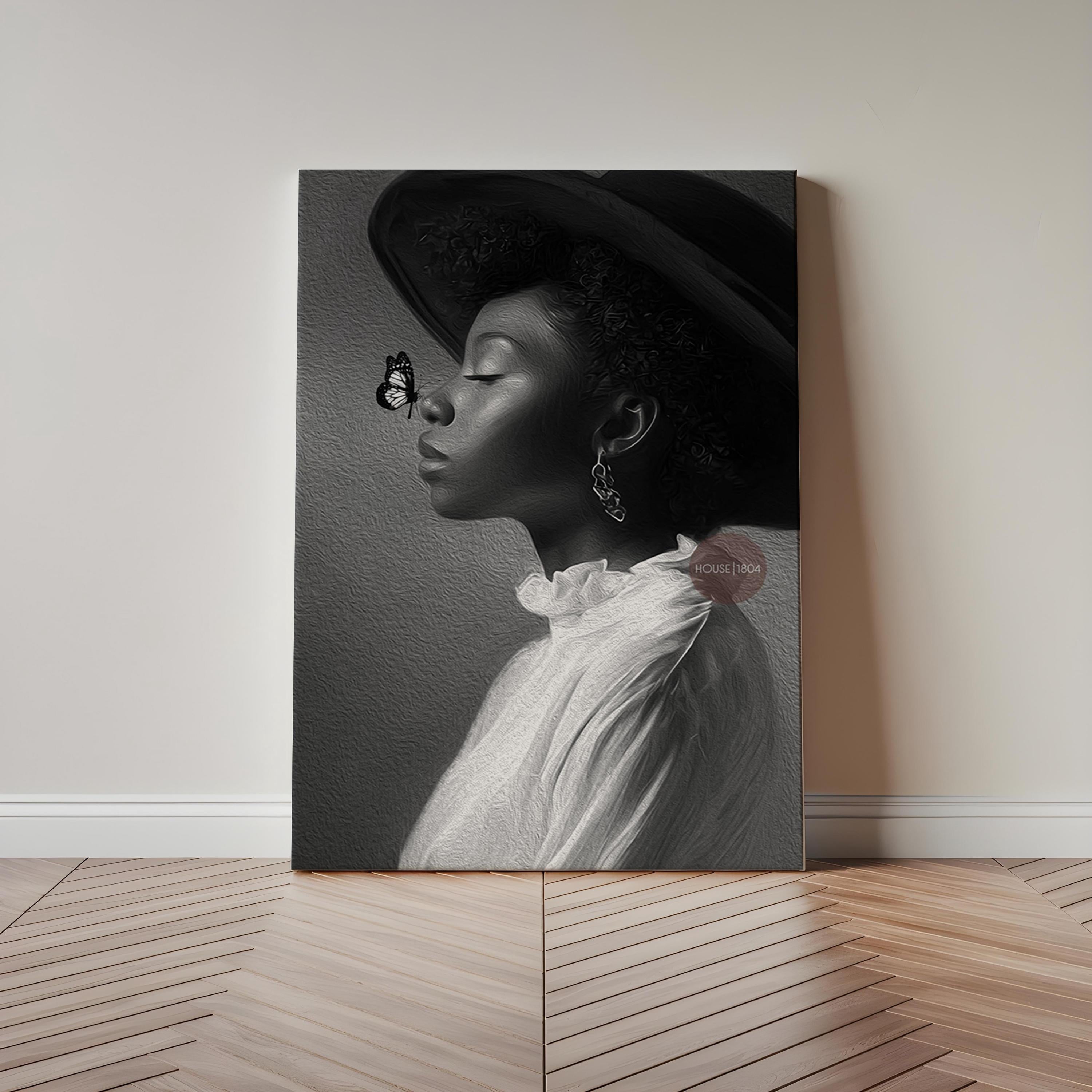 Monochrome Black Woman Portrait Canvas, Black and White Canvas