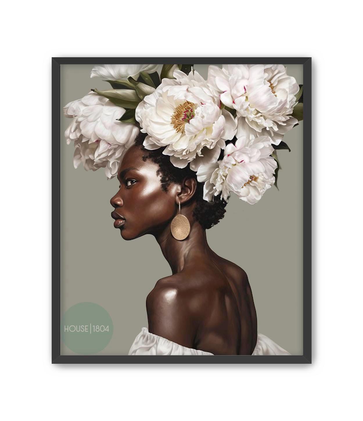 Black Woman Head Flowers, Black Woman Art Print, Gift for Black Women, Black Woman Boho Wall Art, Black Art Poster, Black Woman Floral Art