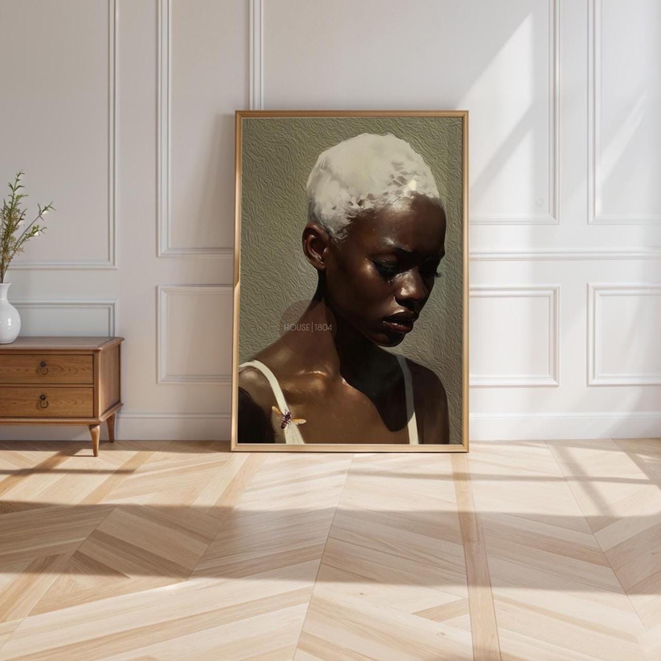 African American Wall Art Print, Modern Minimalist Black Woman Neutral Art