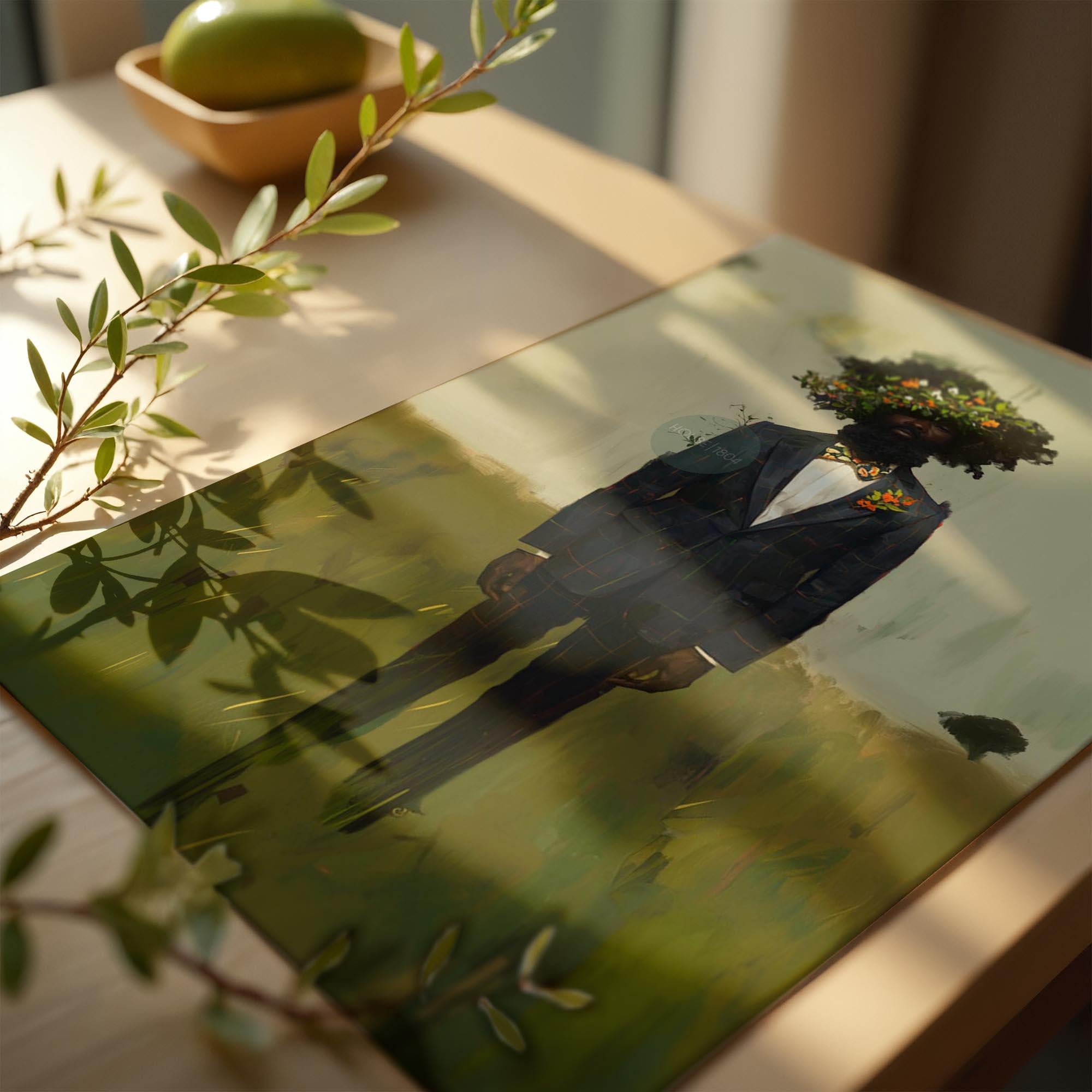 Black Man Flowers Minimalist Print