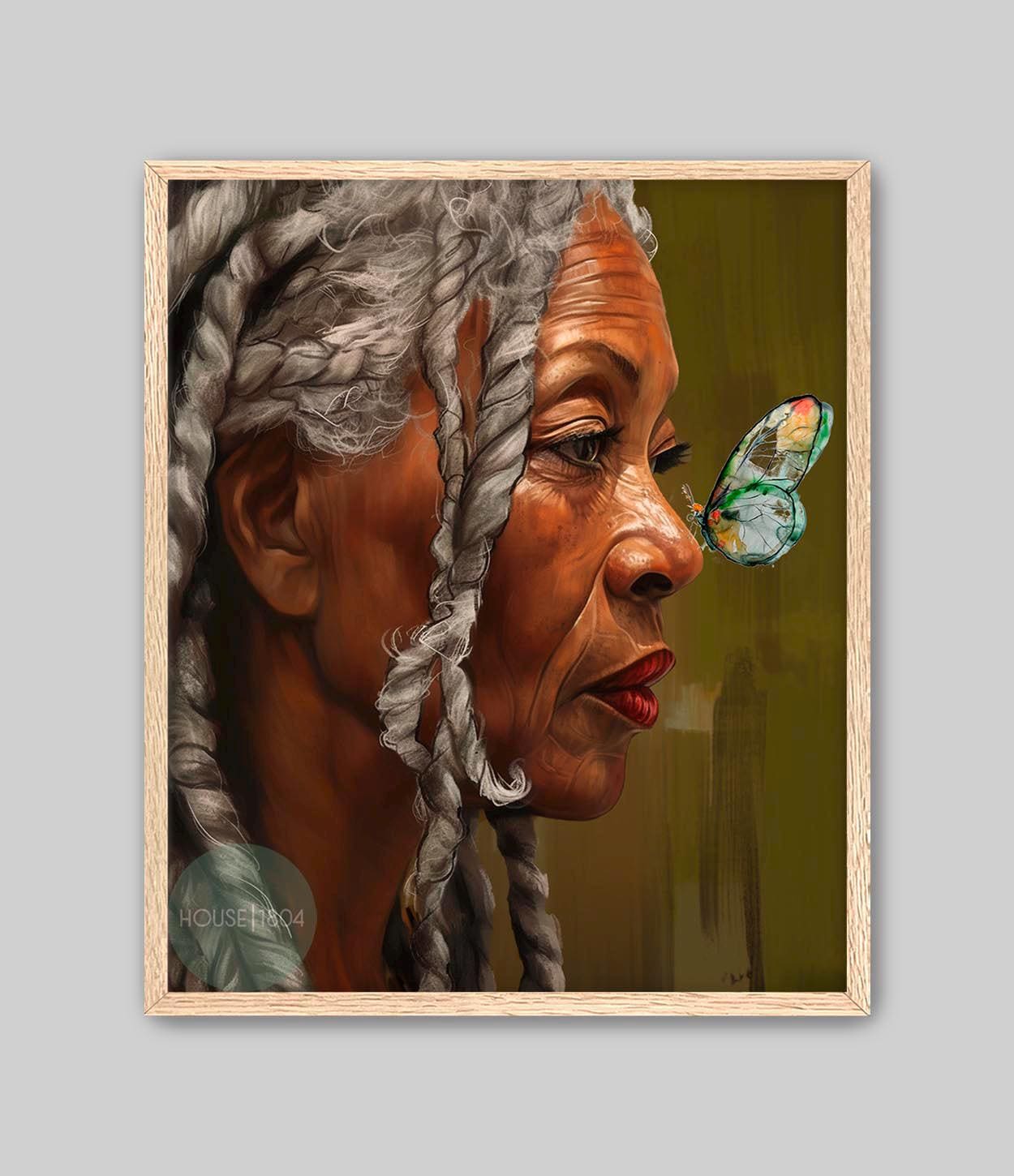 Older Black Woman Art, Gray Hair Lady Art, Elder Art, Black Woman Boho Art, Caribbean Woman Art, Caribbean Art, African Woman Art Prints