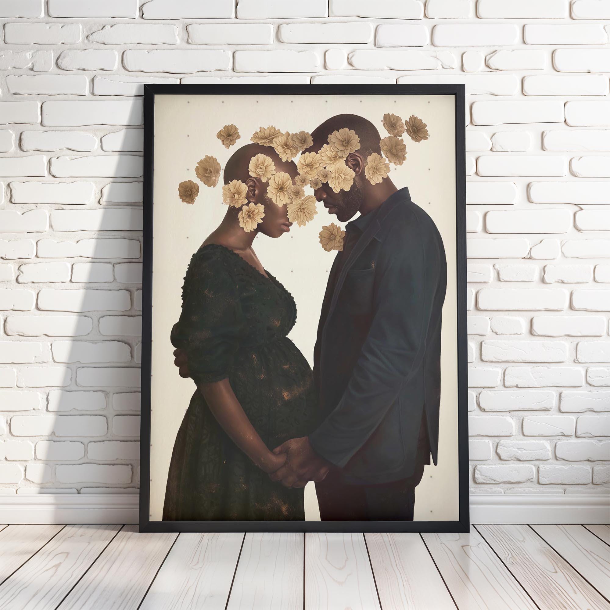 Pregnant Woman Art Print, Pregnant Black Mothers Art, Black Motherhood Art, Black Dad Art, Black Mothers Day Gifts, Modern Black Couple Art